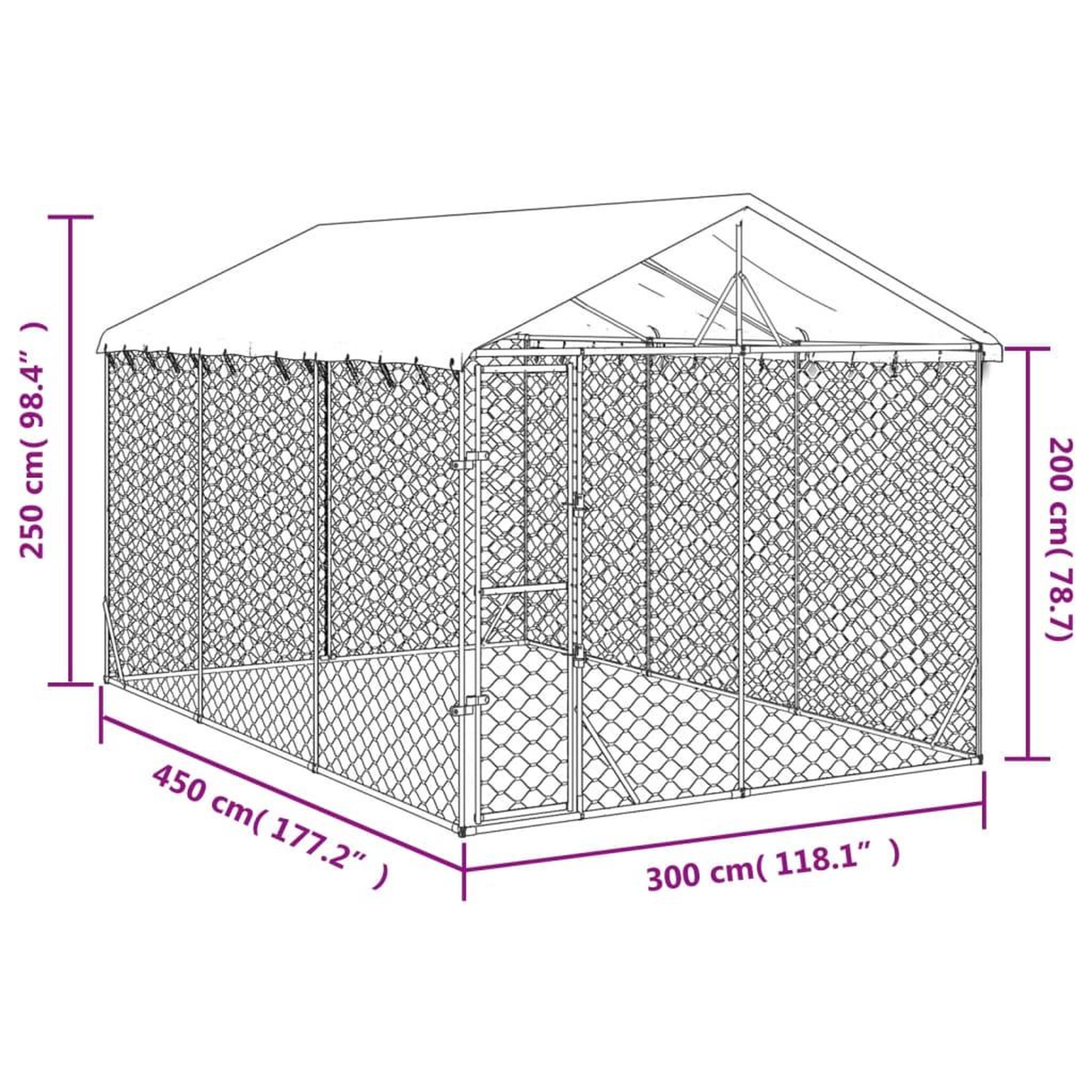 Voir la diapositive 4 : VIDAXL Chenil d'exterieur pour chiens avec toit argente 3x4,5x2,5 m