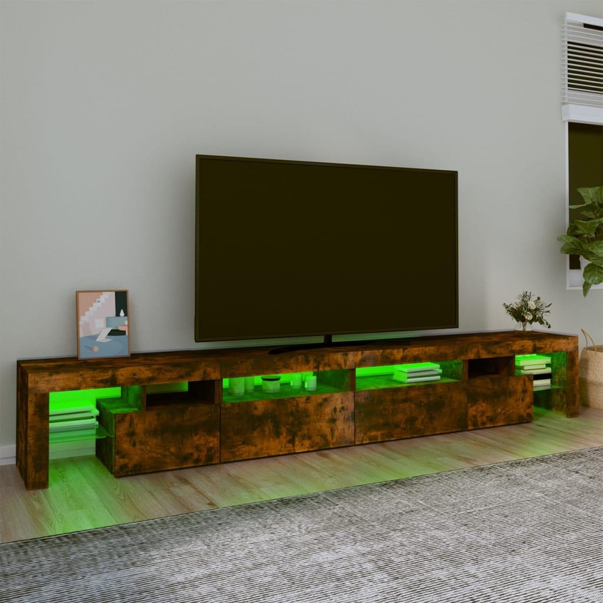 Voir la diapositive 4 : VIDAXL Meuble TV avec lumieres LED Chene fume 260x36,5x40 cm