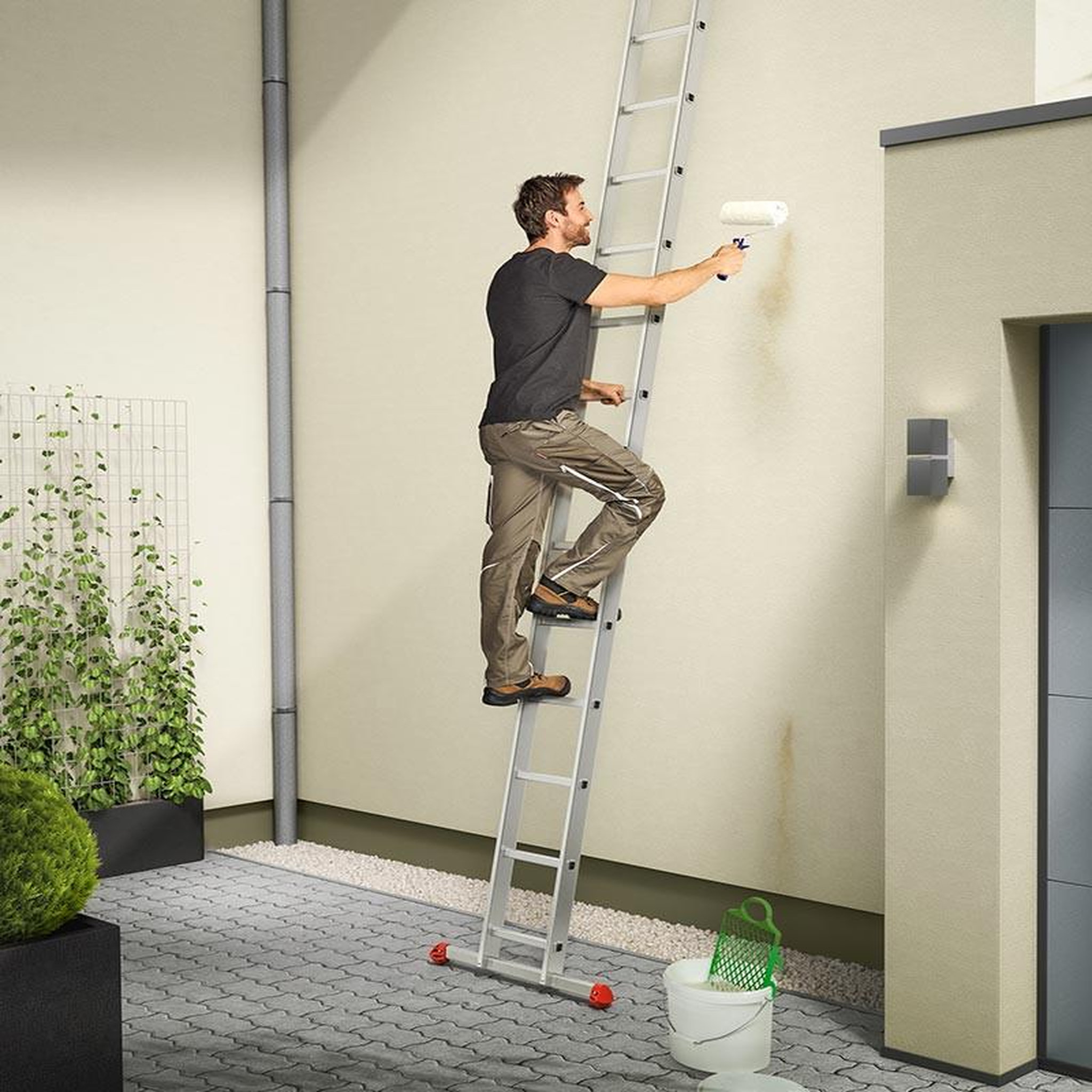 Voir la diapositive 2 : HAILO Echelle simple 12 échelons 3,4m/4,3m en alu professionnelle Hailo ProfiStep Uno