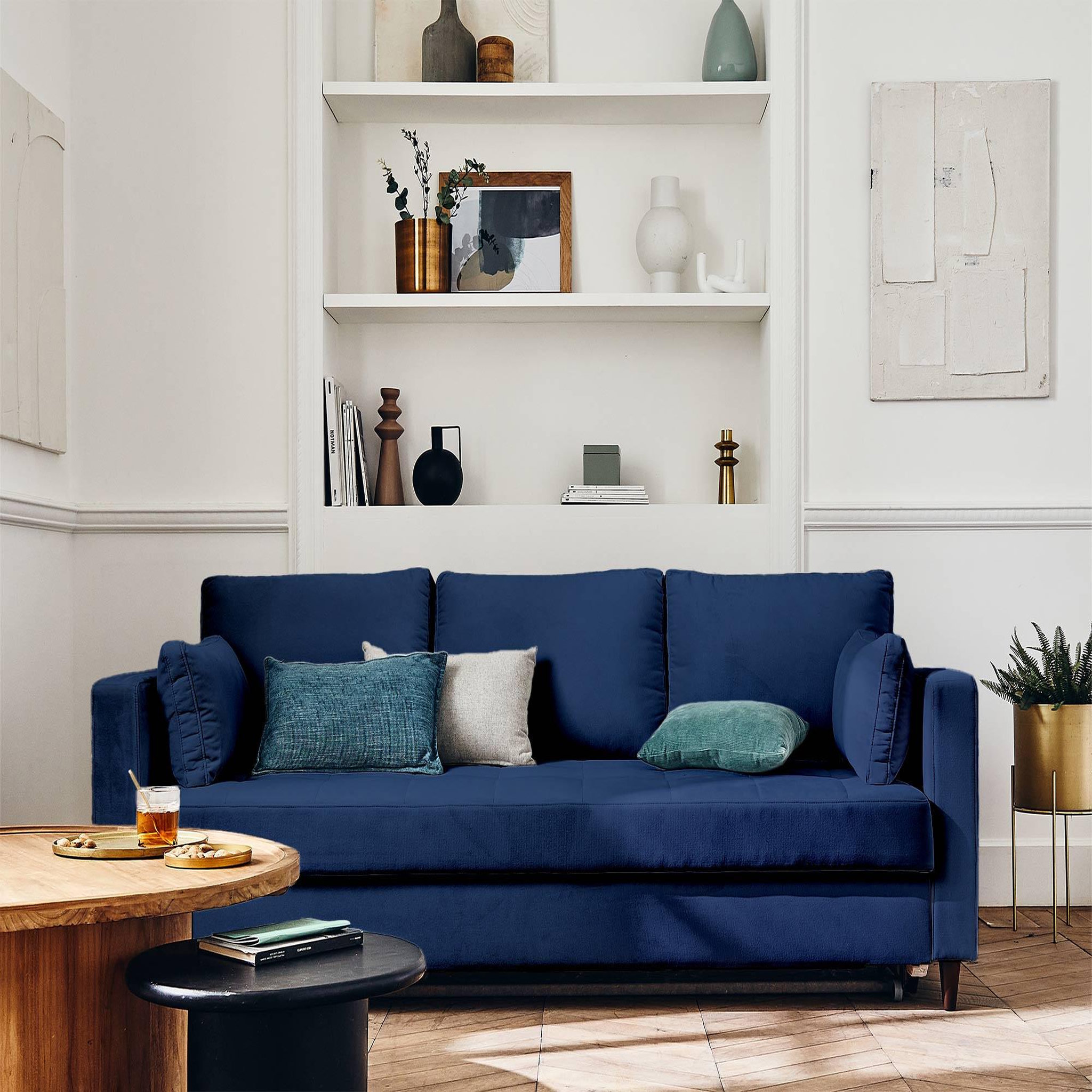 Voir la diapositive 4 : BEST MOBILIER Anna - canapé droit 3 places convertible avec poche en velours