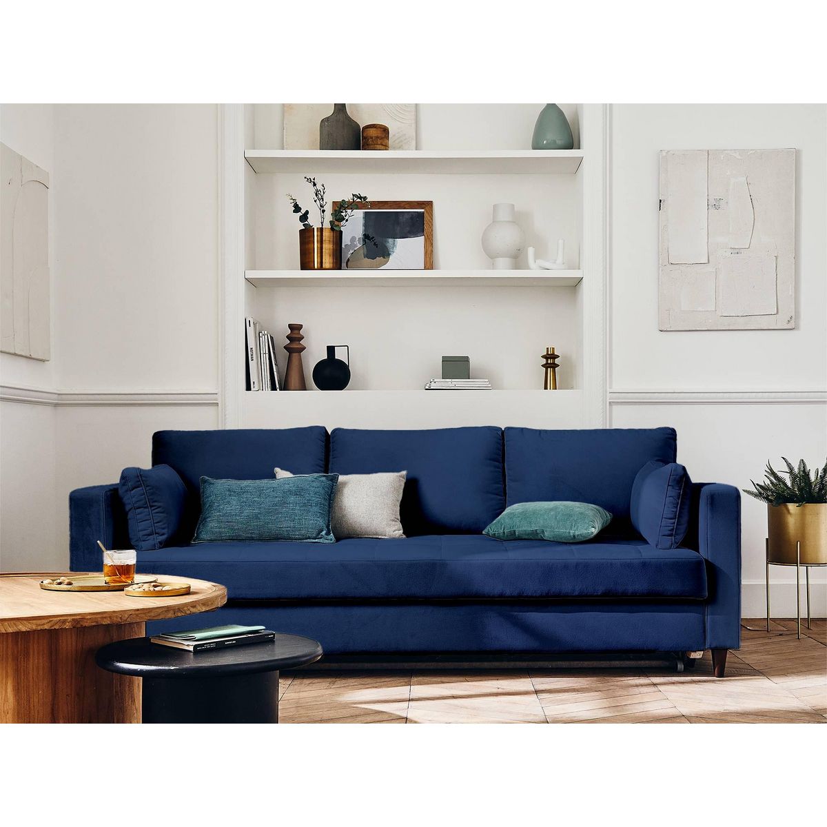 LISA DESIGN Anna - canapé droit 3 places convertible avec poche en velours