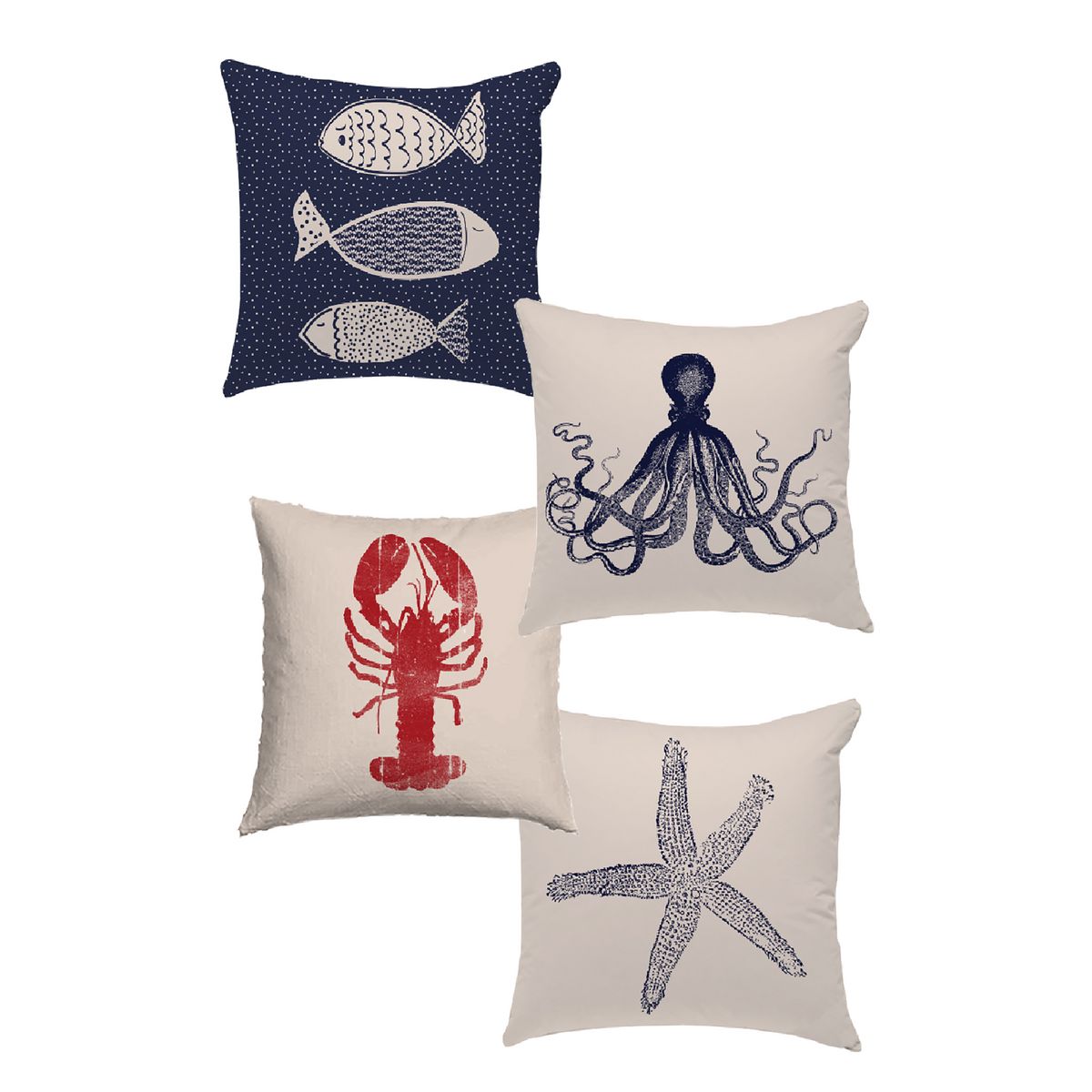 Coussin carré déhoussable en coton motif poulpe