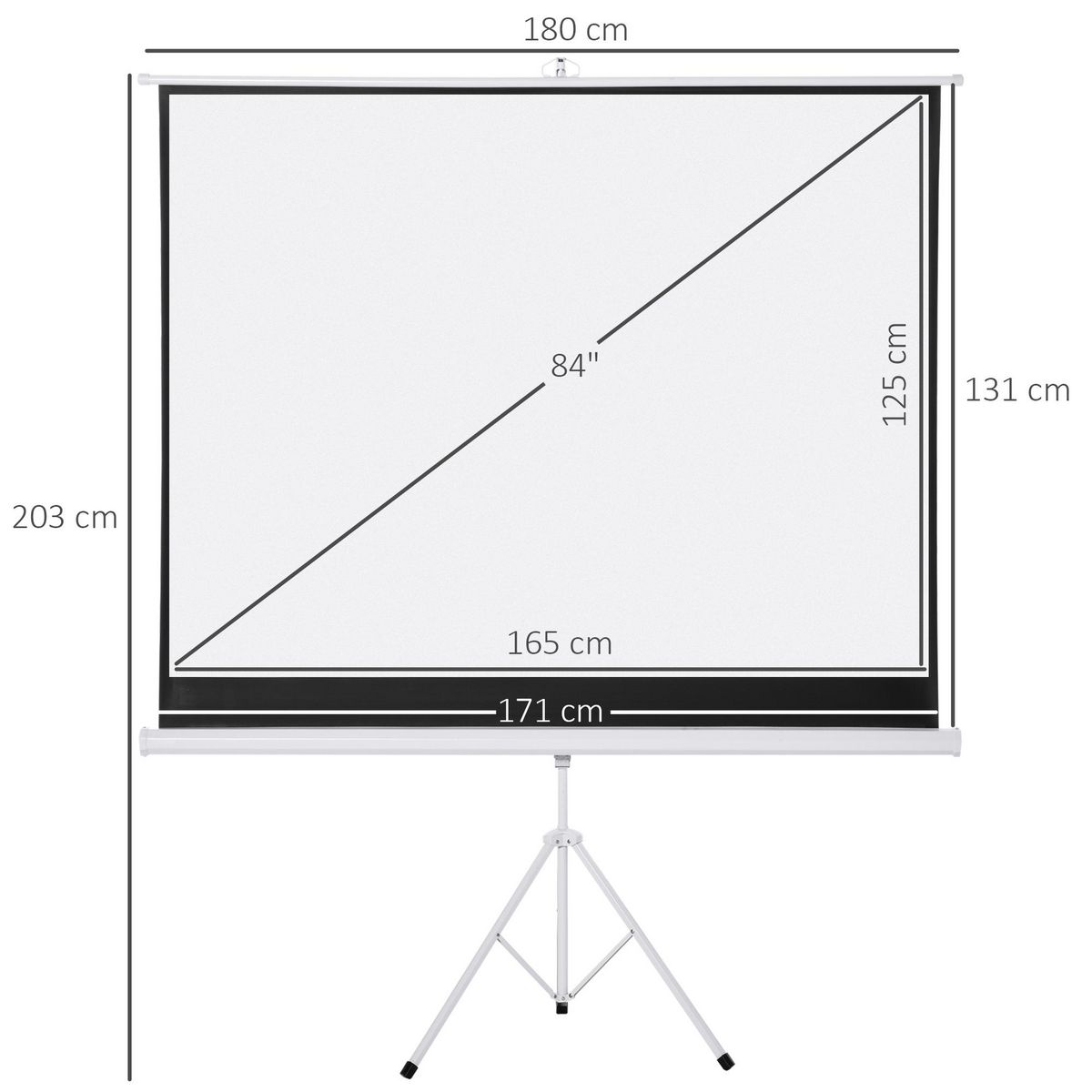 HOMCOM Écran de projection avec support trépied réglable en hauteur home-cinéma vidéo projecteur format 4:3 84 pouces blanc
