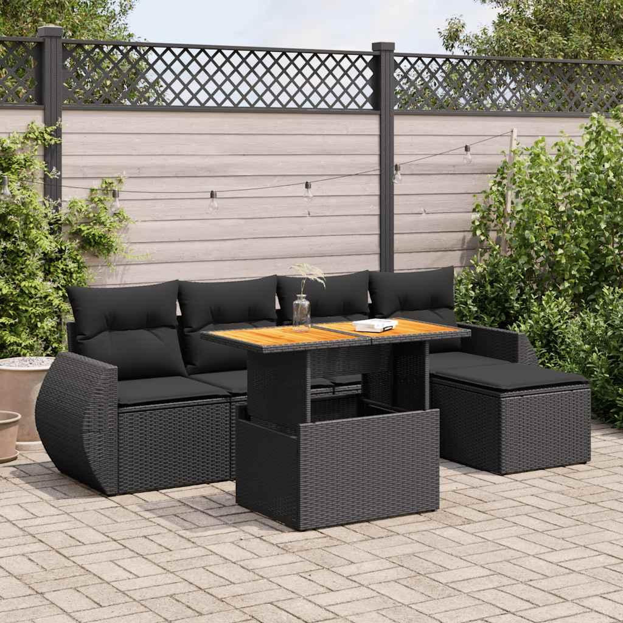 VIDAXL Salon de jardin 6 pcs avec coussins noir resine tressee