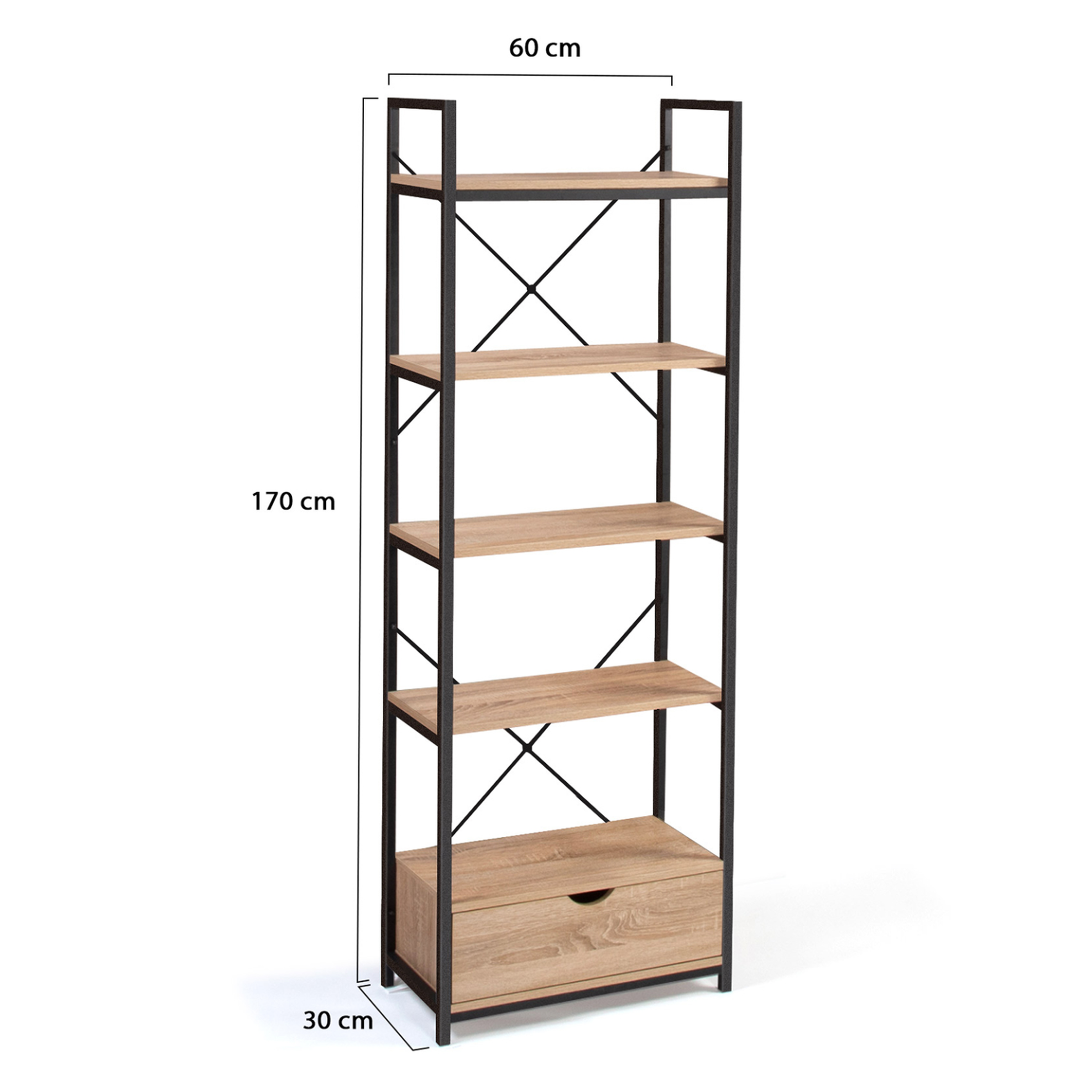 Voir la diapositive 5 : ID MARKET Etagère 5 niveaux avec tiroir detroit design industriel 170 cm