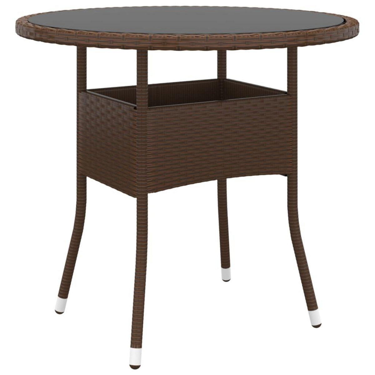 VIDAXL Table de jardin Ø80x75 cm Verre trempe/resine tressee Marron
