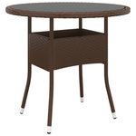 VIDAXL Table de jardin Ø80x75 cm Verre trempe/resine tressee Marron