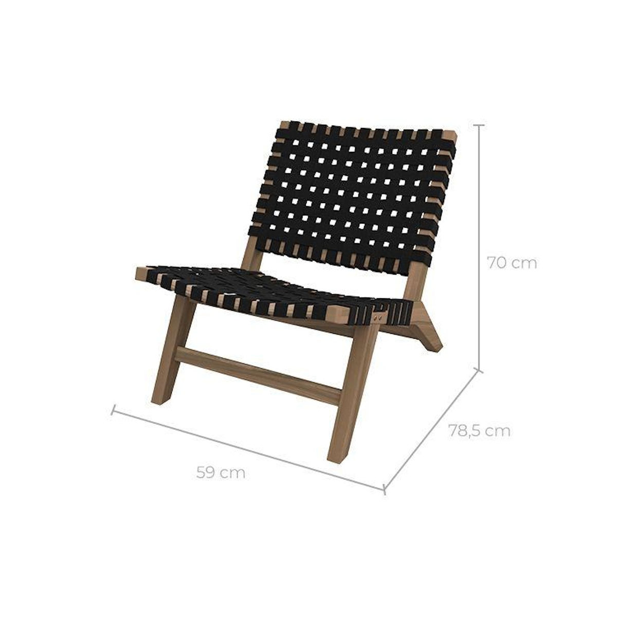 Rendez vous déco Fauteuil de jardin en teck et sangles en tissu noir-Tao