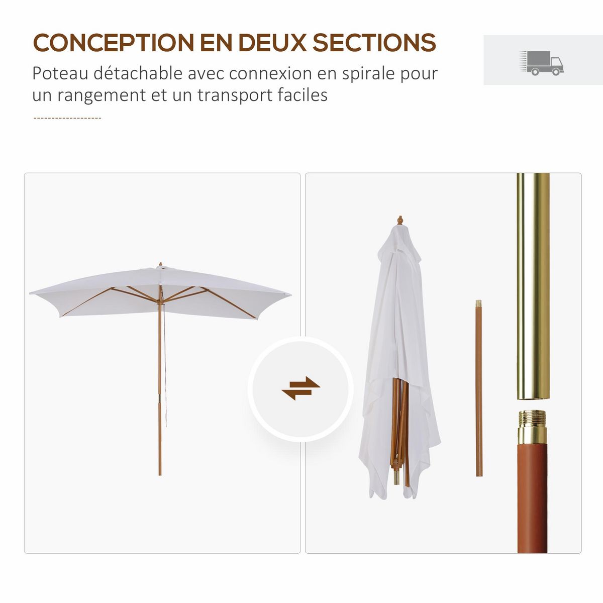 OUTSUNNY Parasol droit rectangulaire de jardin grande taille dim. 3L x 2l x 2,5H m blanc