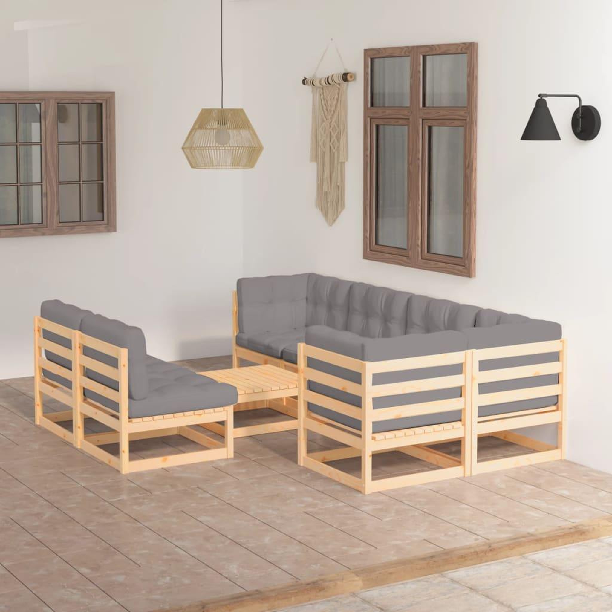 Voir la diapositive 1 : VIDAXL Salon de jardin 8 pcs avec coussins Bois de pin massif