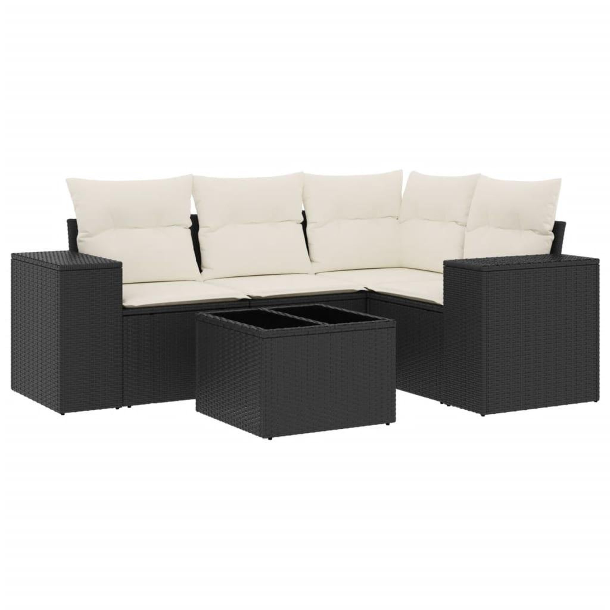 Voir la diapositive 2 : VIDAXL Salon de jardin 5 pcs avec coussins noir resine tressee