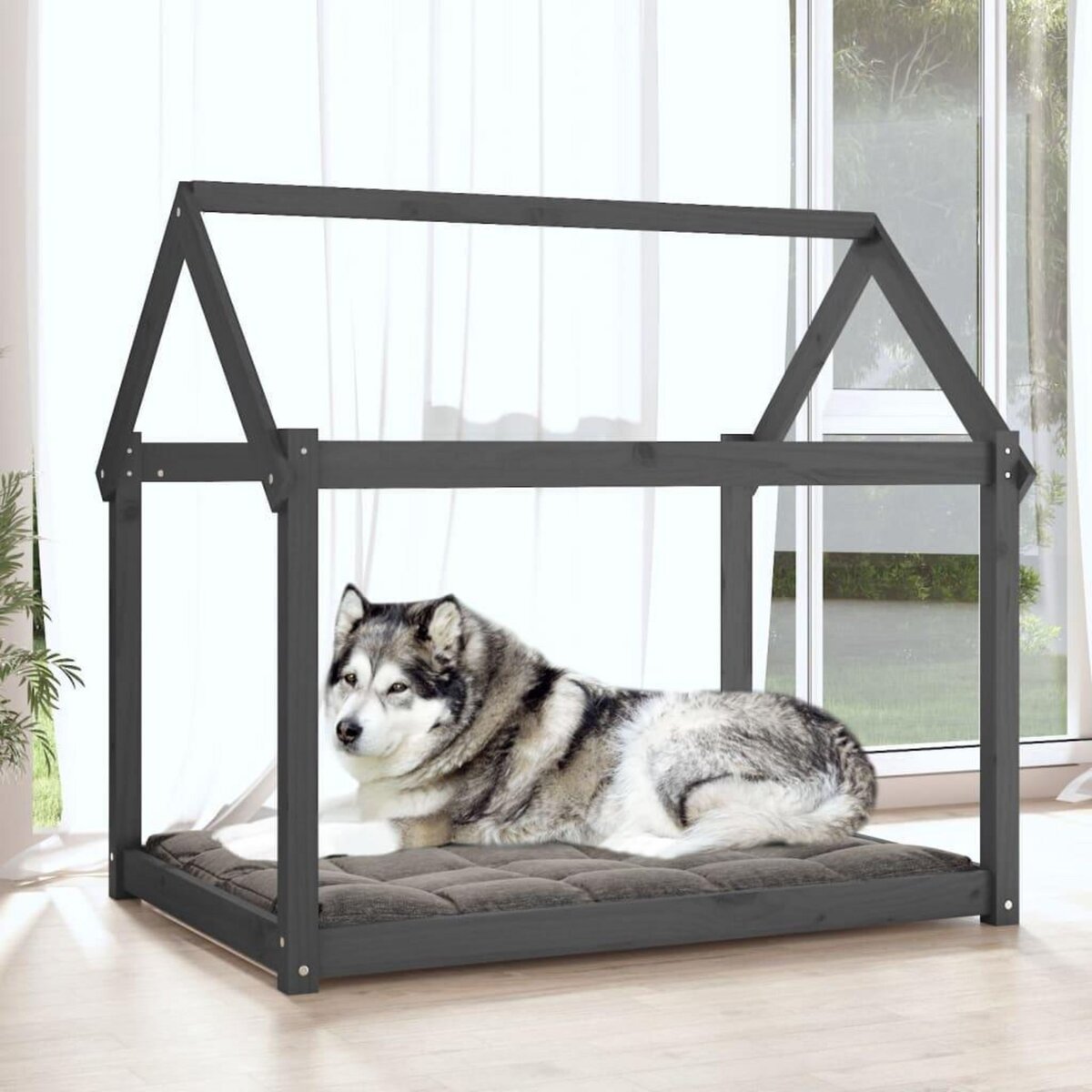 VIDAXL Lit pour chien Gris 111x80x100 cm Bois de pin solide
