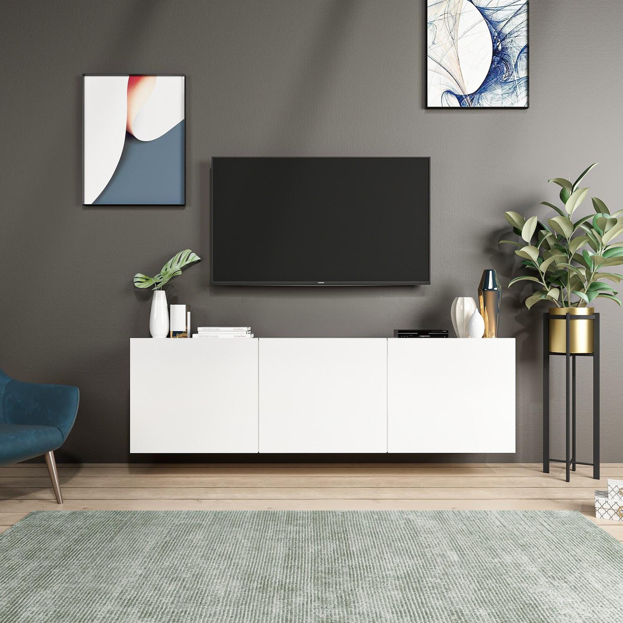 Voir la diapositive 2 : Habitat et Jardin Meuble tv en bois  white  - 150 x 31 x 44 cm - blanc