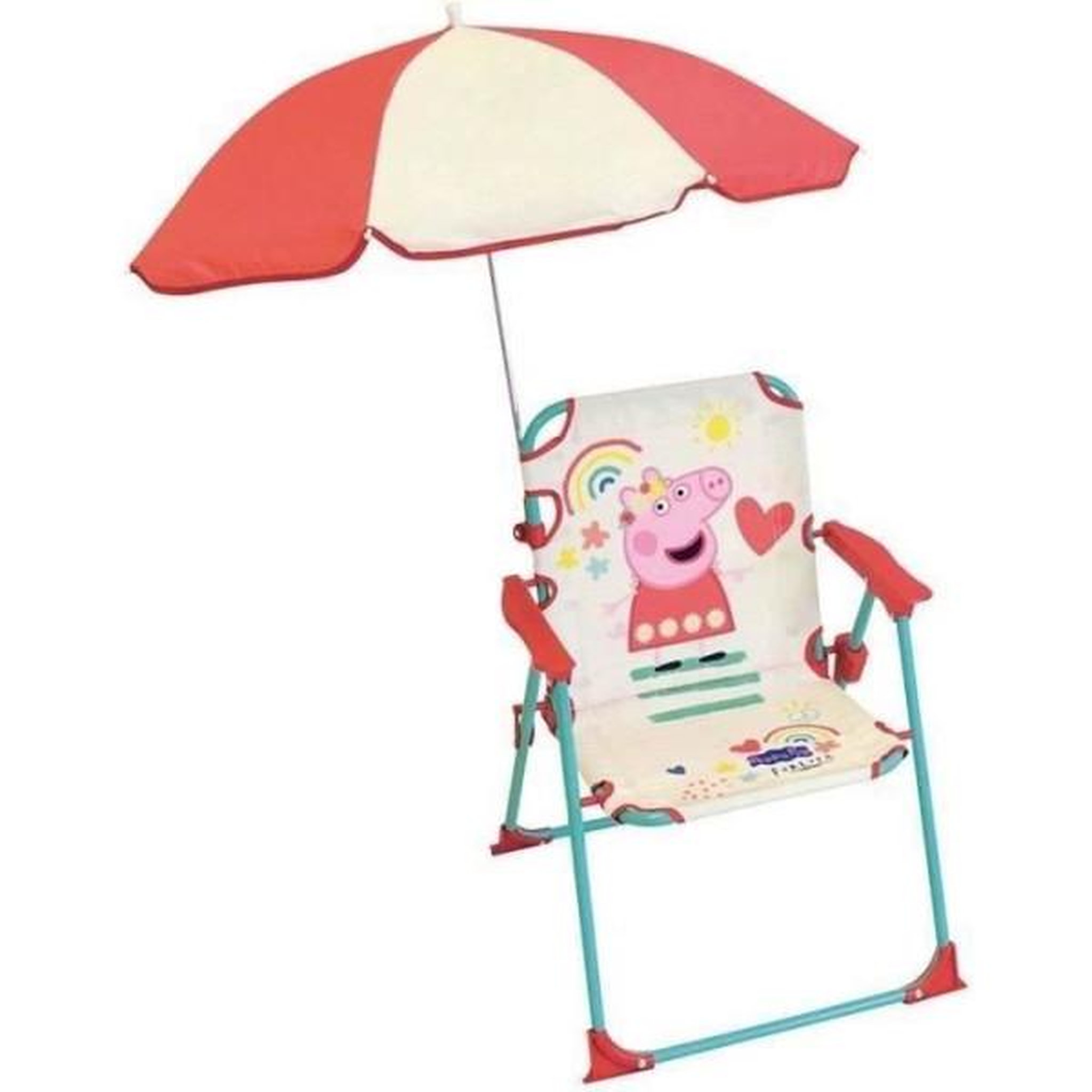 Fun House Fun house peppa pig chaise pliante camping avec parasol - h.38.5 xl.38.5 x p.37.5 cm + parasol ø 65 cm - pour enfant