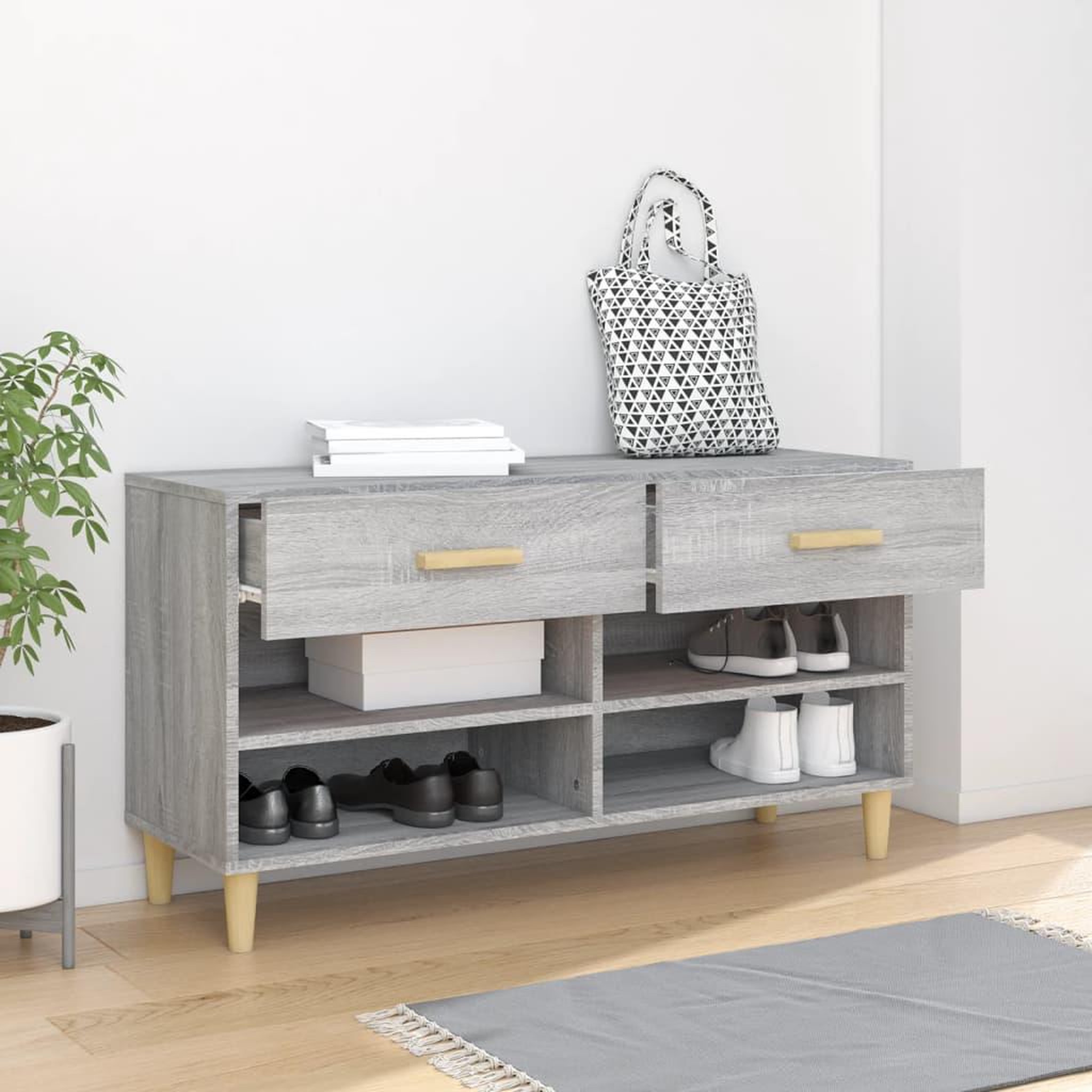 Voir la diapositive 3 : VIDAXL Meuble a chaussures sonoma gris 102x35x55 cm bois d'ingenierie