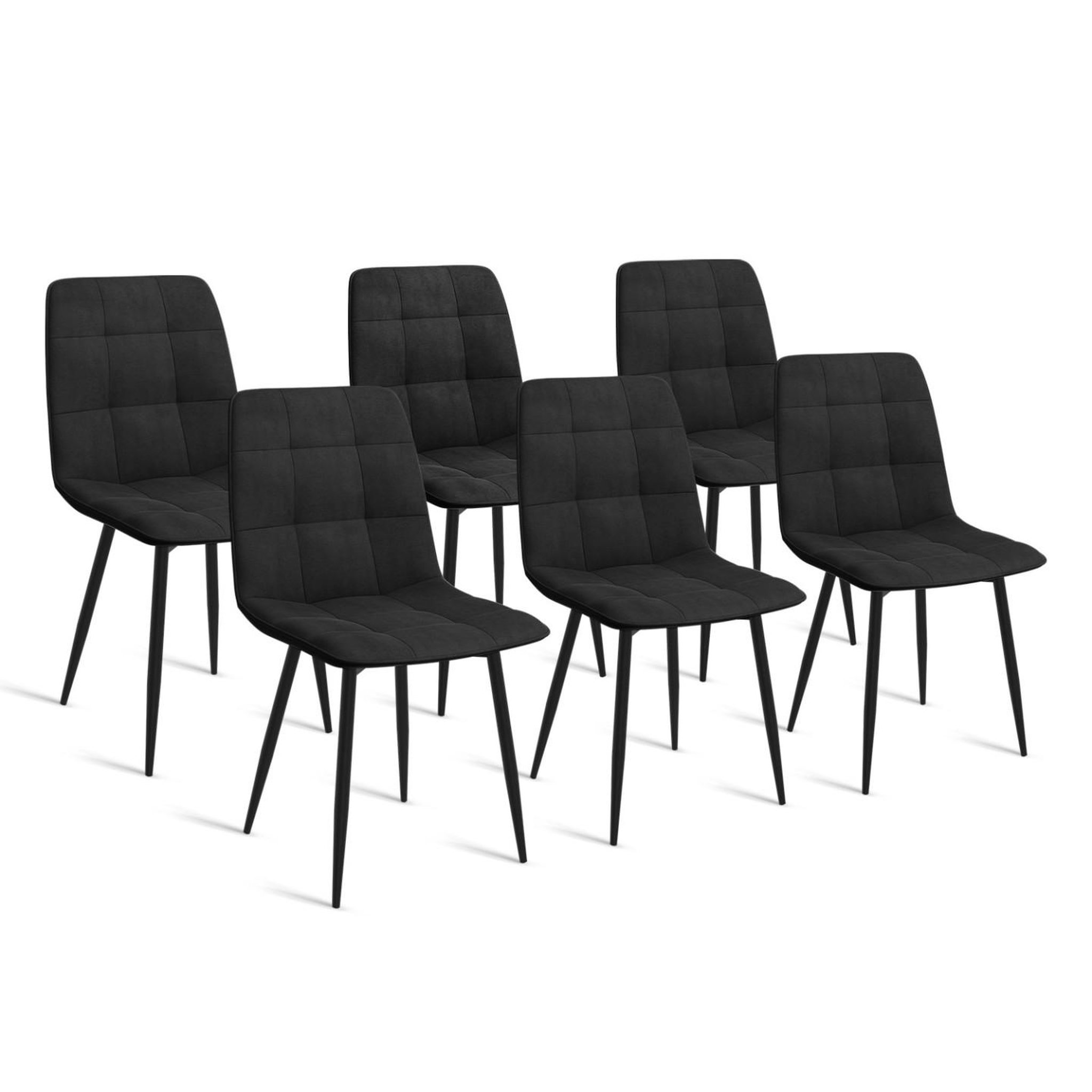 ID MARKET Lot de 6 chaises mila en velours noir pour salle à manger