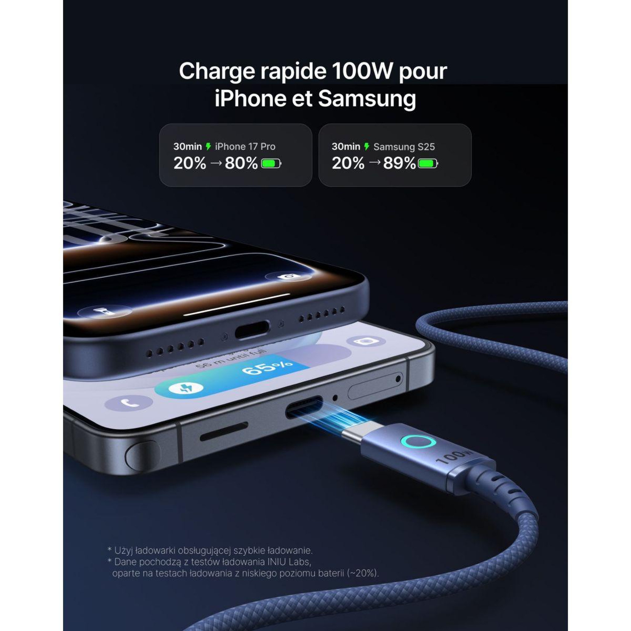 Voir la diapositive 5 : INIU Câble usb c 100w usb-c/usb-c 2m leopard bleu