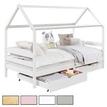 IDIMEX Lit cabane CLIA 90 x 190 cm avec tiroirs, en pin massif. Coloris disponibles : Blanc, Gris