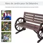 OUTSUNNY Banc de jardin 3 places style rustique chic accoudoirs roues charette bois sapin traité carbonisation