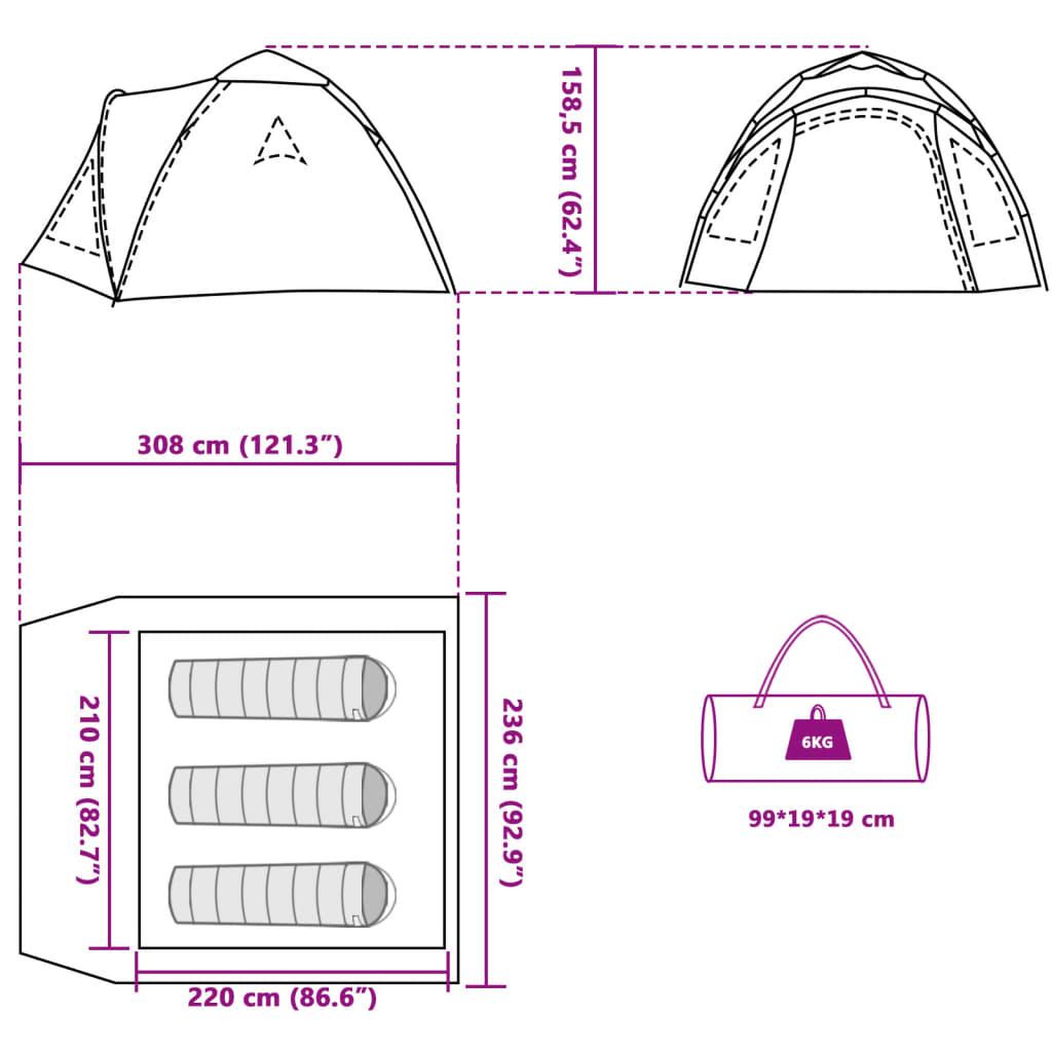 Voir la diapositive 6 : VIDAXL Tente de camping a dome 3 personnes liberation rapide