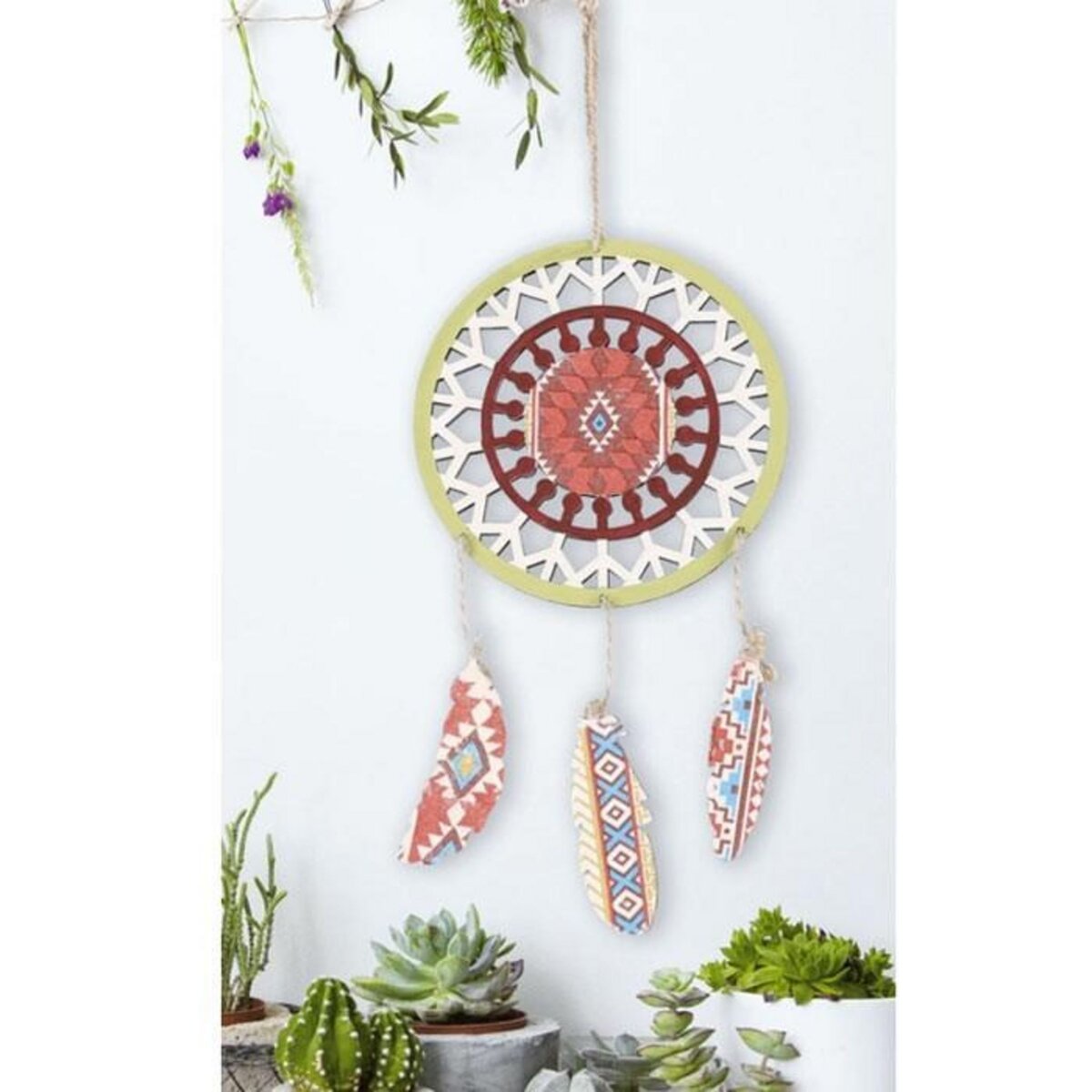 Graine créative Attrape-rêves à customiser en bois - Plumes 12,5 x 23,5 cm