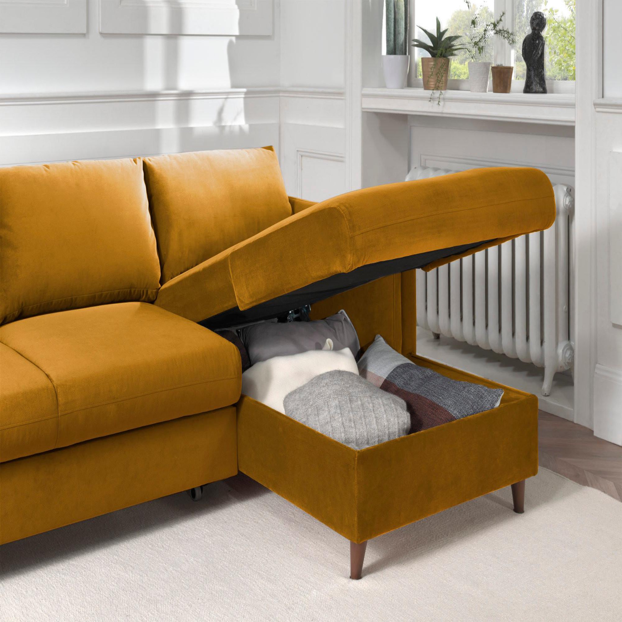 Voir la diapositive 4 : BEST MOBILIER Brooke - canapé d'angle droit - convertible avec coffre - 4 places - en velours