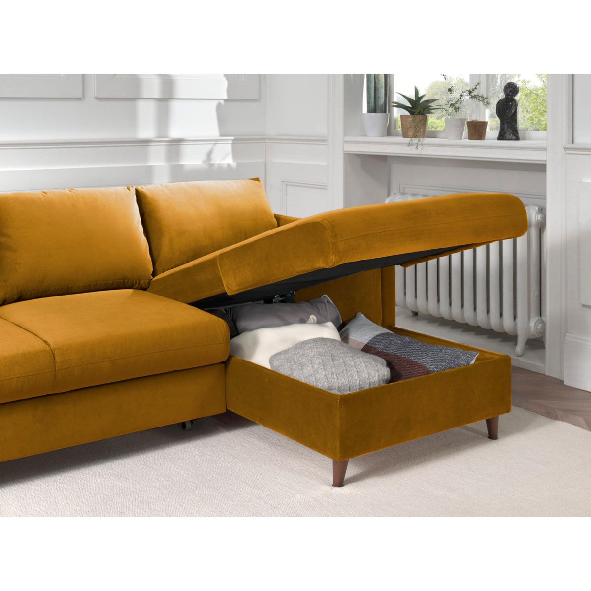 LISA DESIGN Brooke - canapé d'angle droit - convertible avec coffre - 4 places - en velours