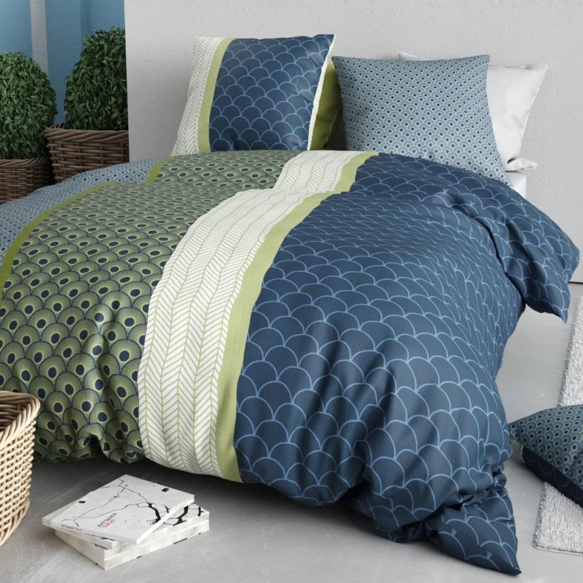 ATELIER DU COTON Housse de couette 260x240 POLO + 2 taies coton 57 fils