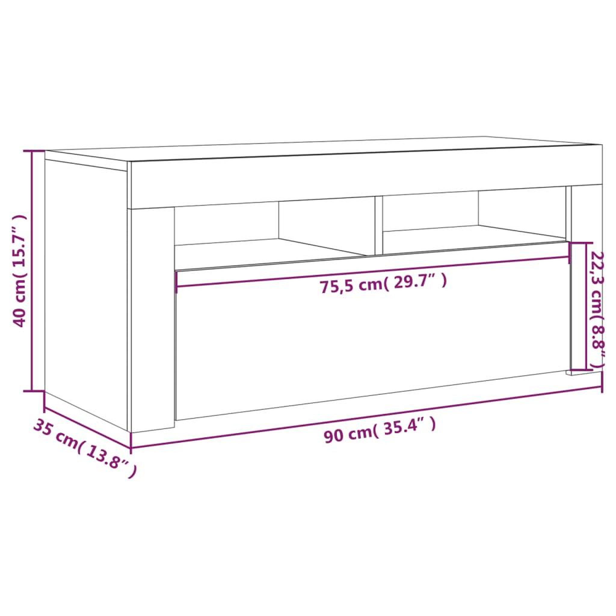 Voir la diapositive 6 : VIDAXL Meuble TV avec lumieres LED Chene marron 90x35x40 cm
