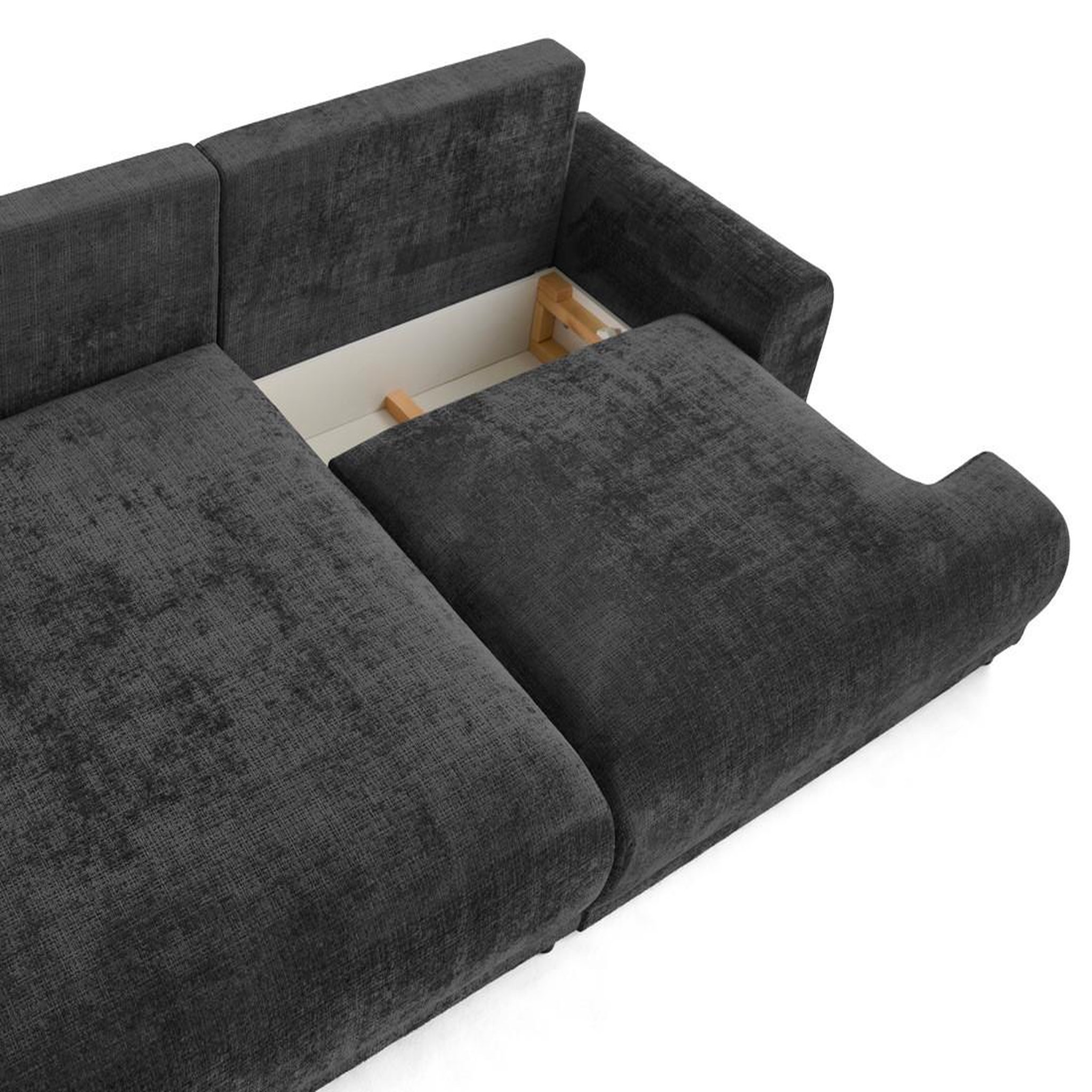 Voir la diapositive 3 : LISA DESIGN Nelly - canapé d'angle gauche 4 places convertible avec coffre en velours texturé