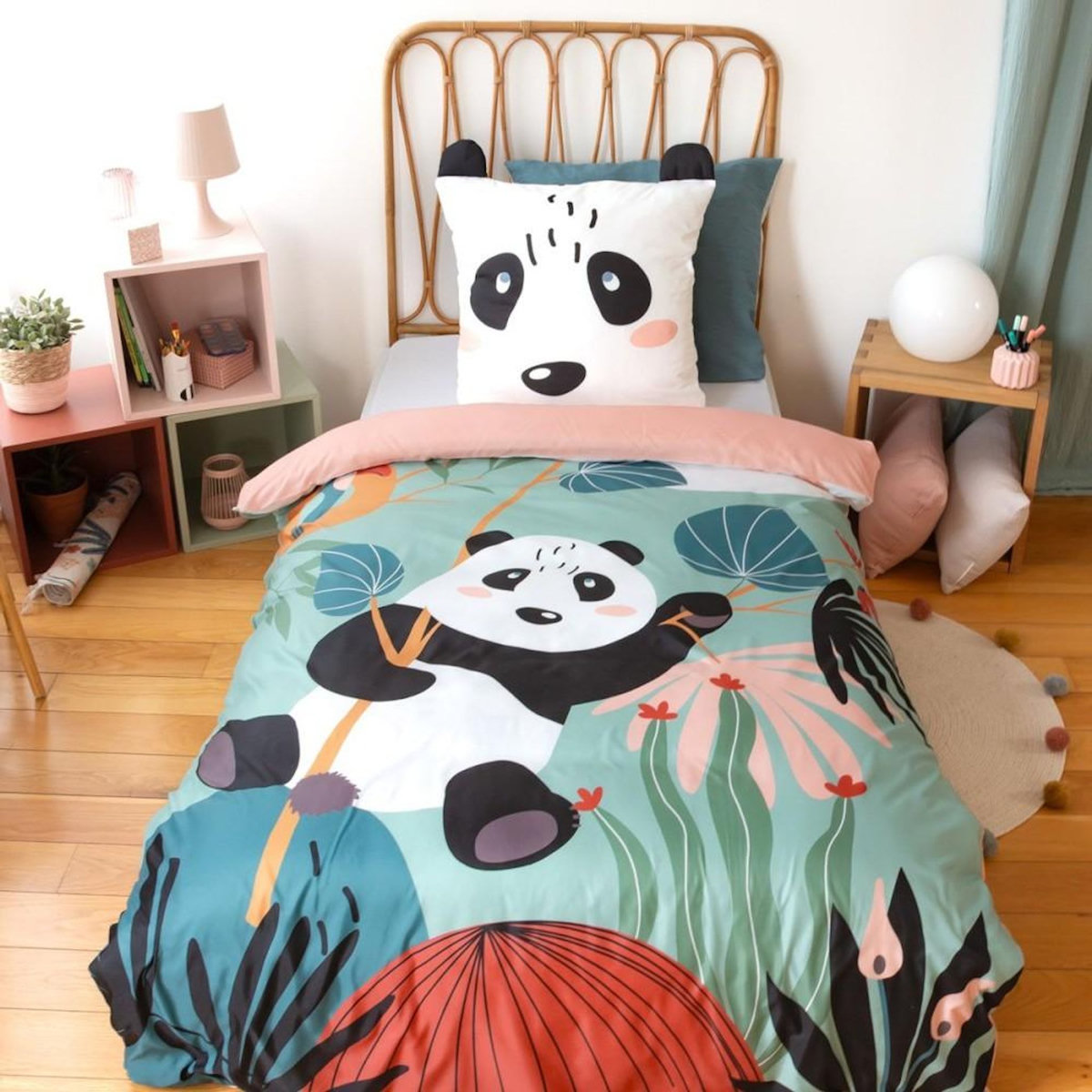 COTE DECO Housse de couette enfant 140x200 + 1 taie avec oreilles