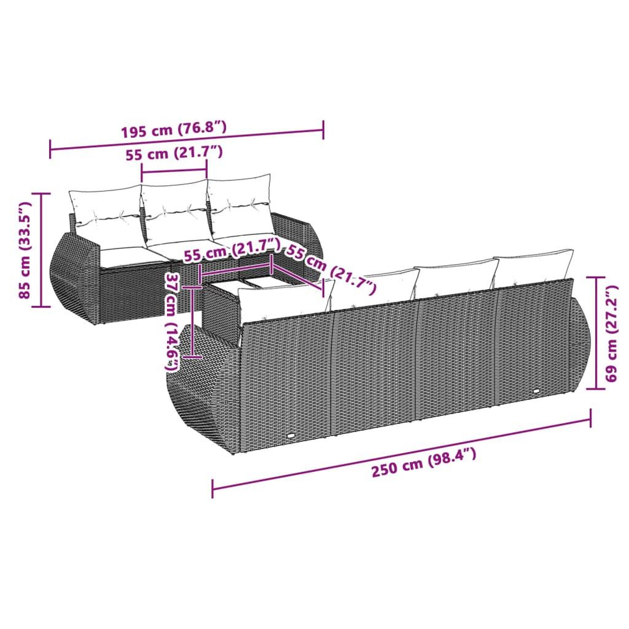Voir la diapositive 3 : VIDAXL Salon de jardin 8 pcs avec coussins gris clair resine tressee
