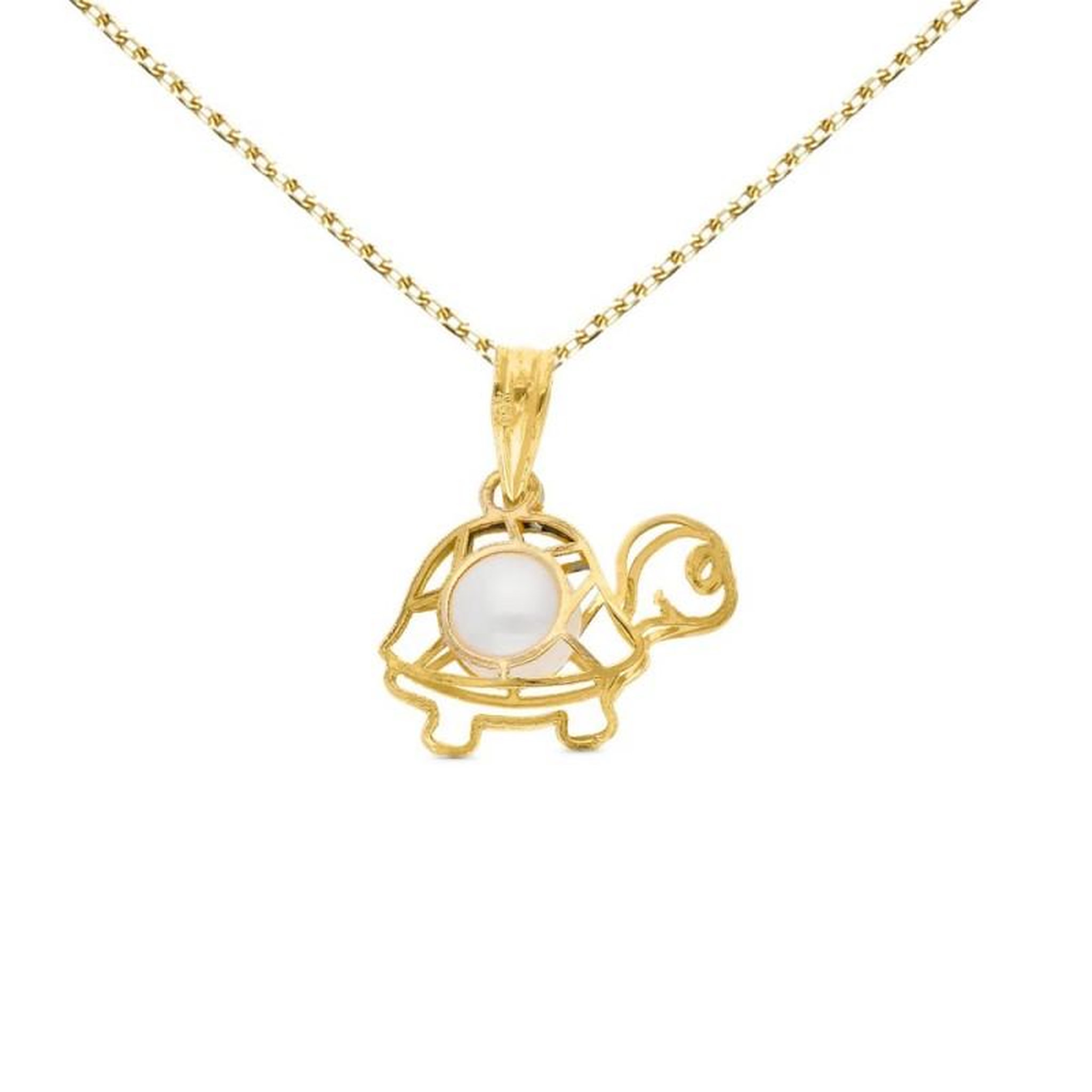Voir la diapositive 1 : L'ATELIER D'AZUR Collier - Pendentif Tortue Or Jaune et Perle - Chaine Dorée