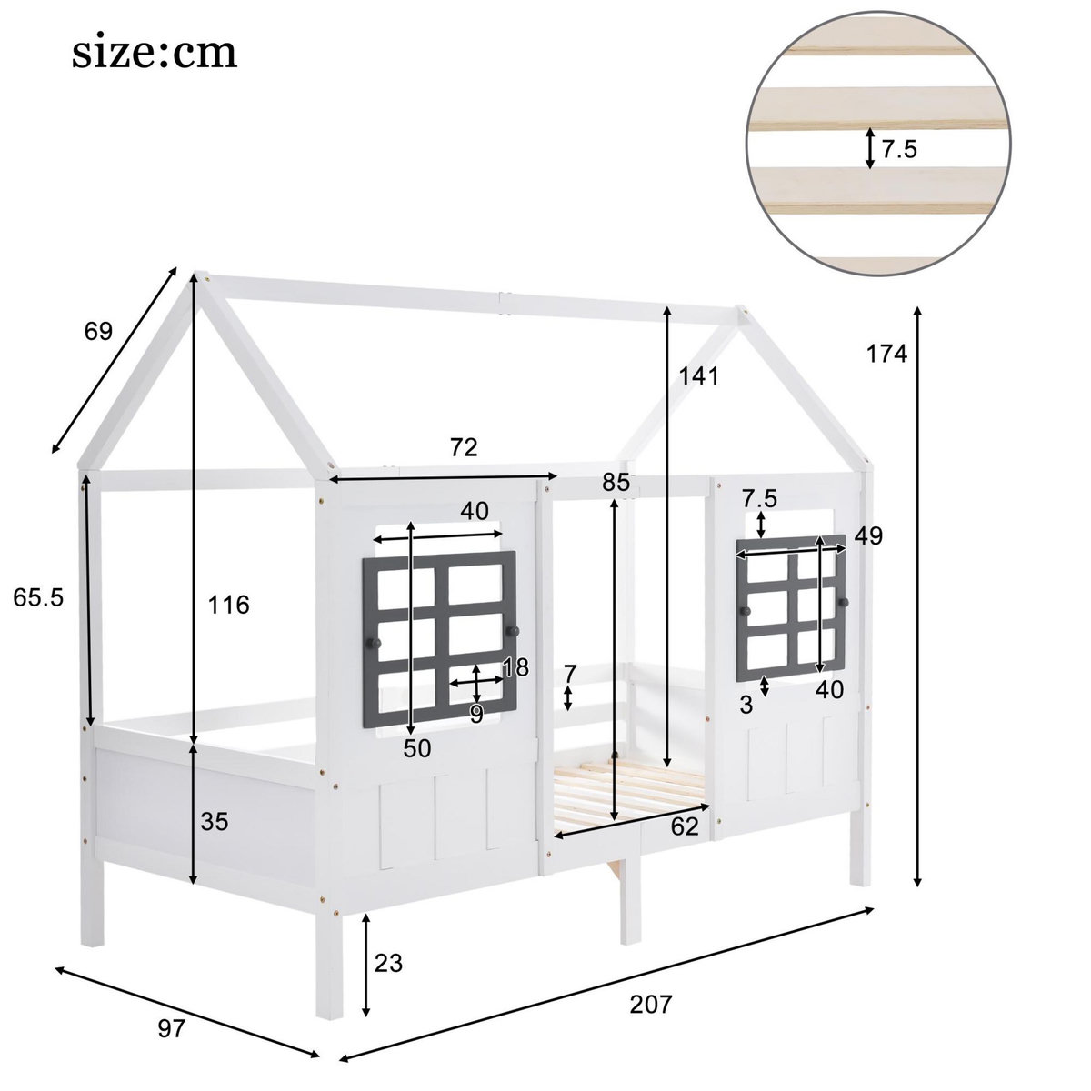 MERAX Lit cabane enfant 90x200cm pin coloris blanc