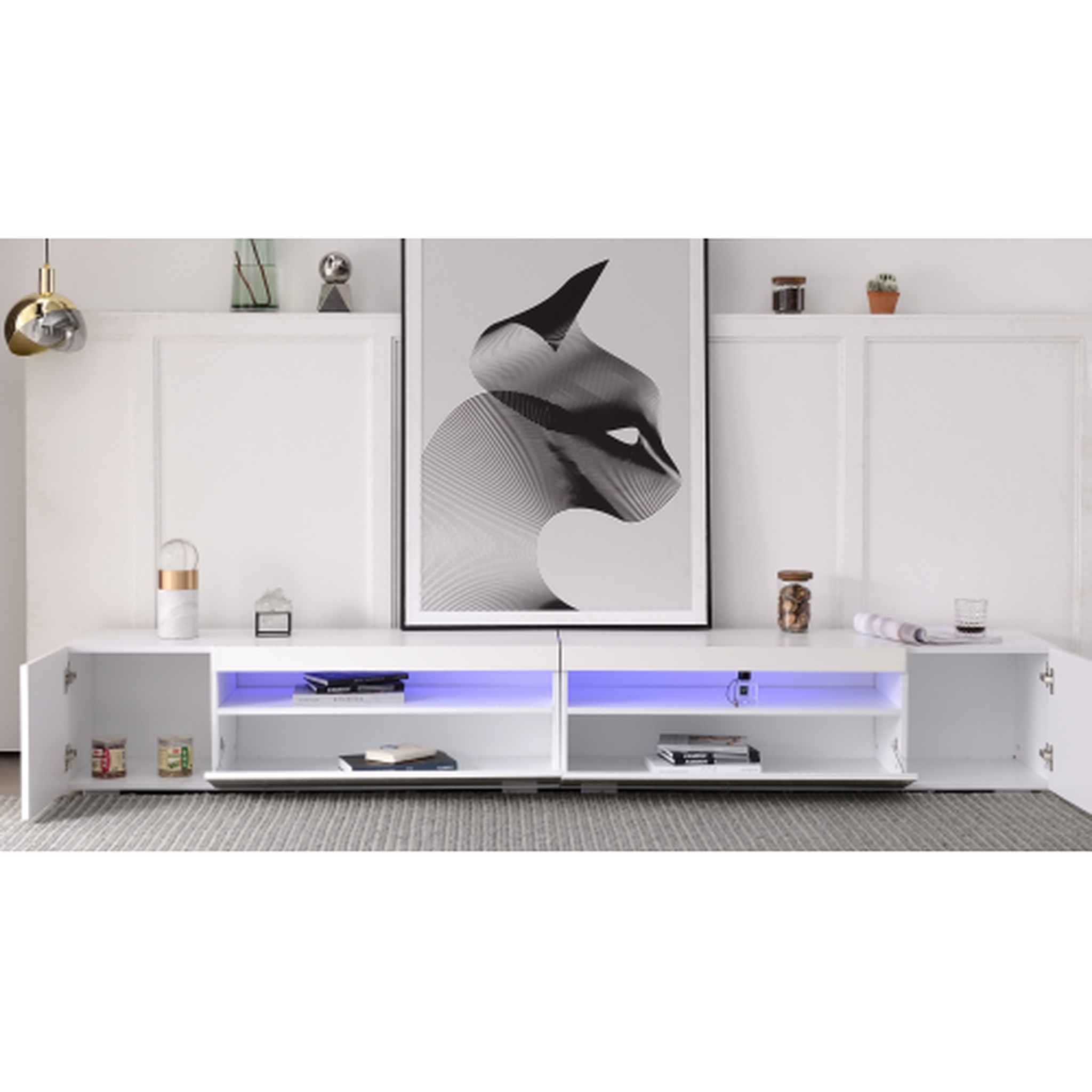 Voir la diapositive 4 : MERAX Meuble tv blanc 240 cm led mdf