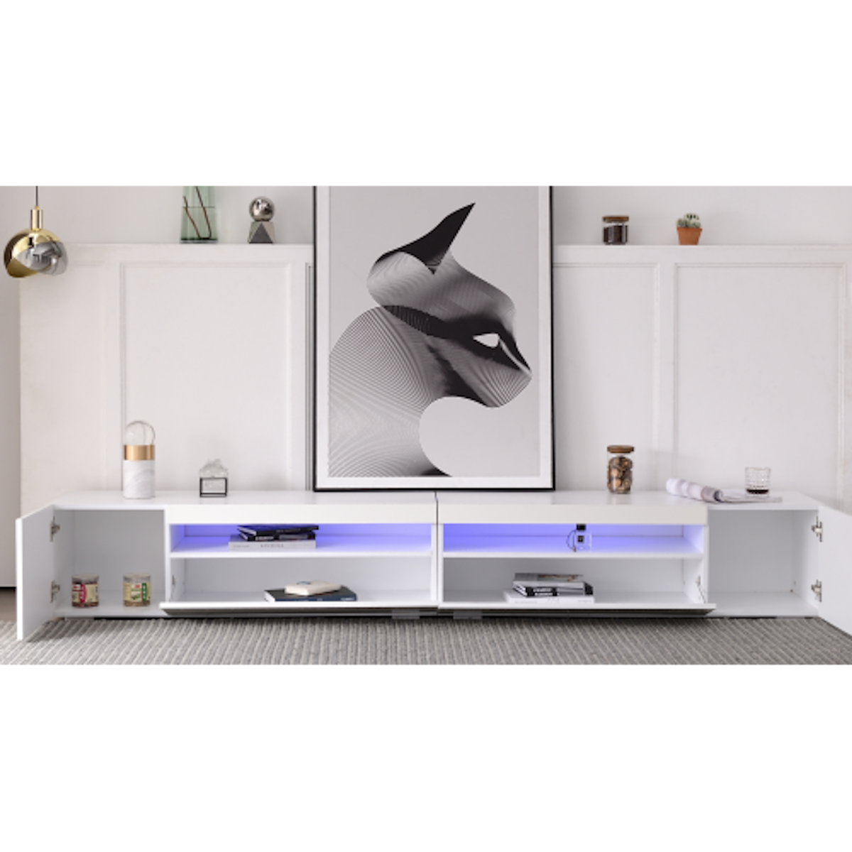 MERAX Meuble tv blanc 240 cm led mdf