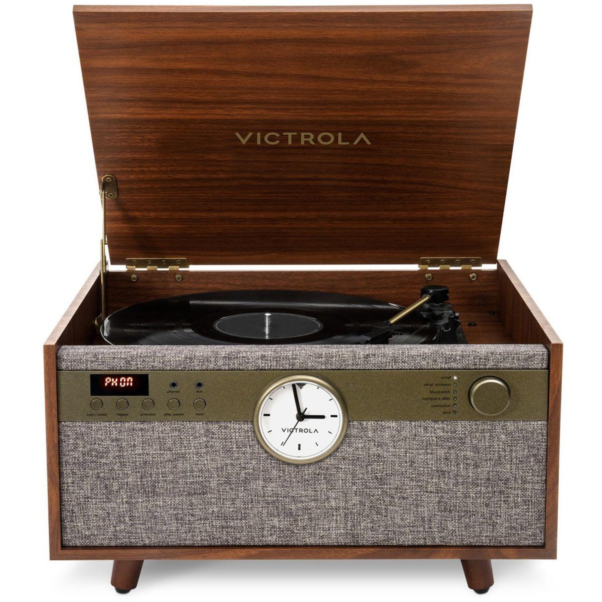 Voir la diapositive 3 : VICTROLA Platine vinyle VTA-835 Pieds Noyer