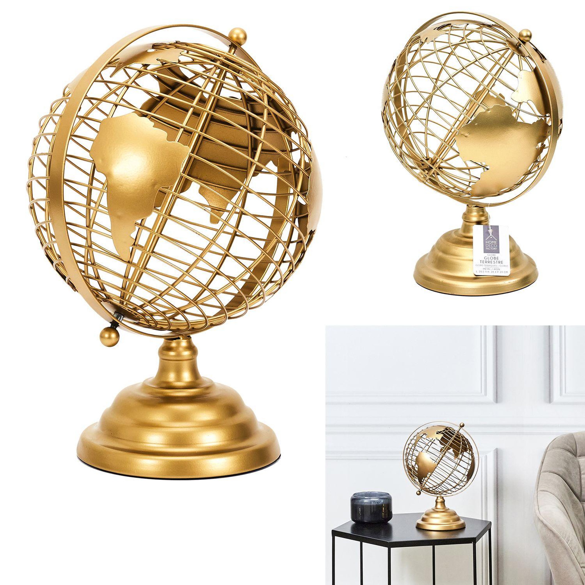Voir la diapositive 3 : TOILINUX Globe terrestre décoratif en métal - doré