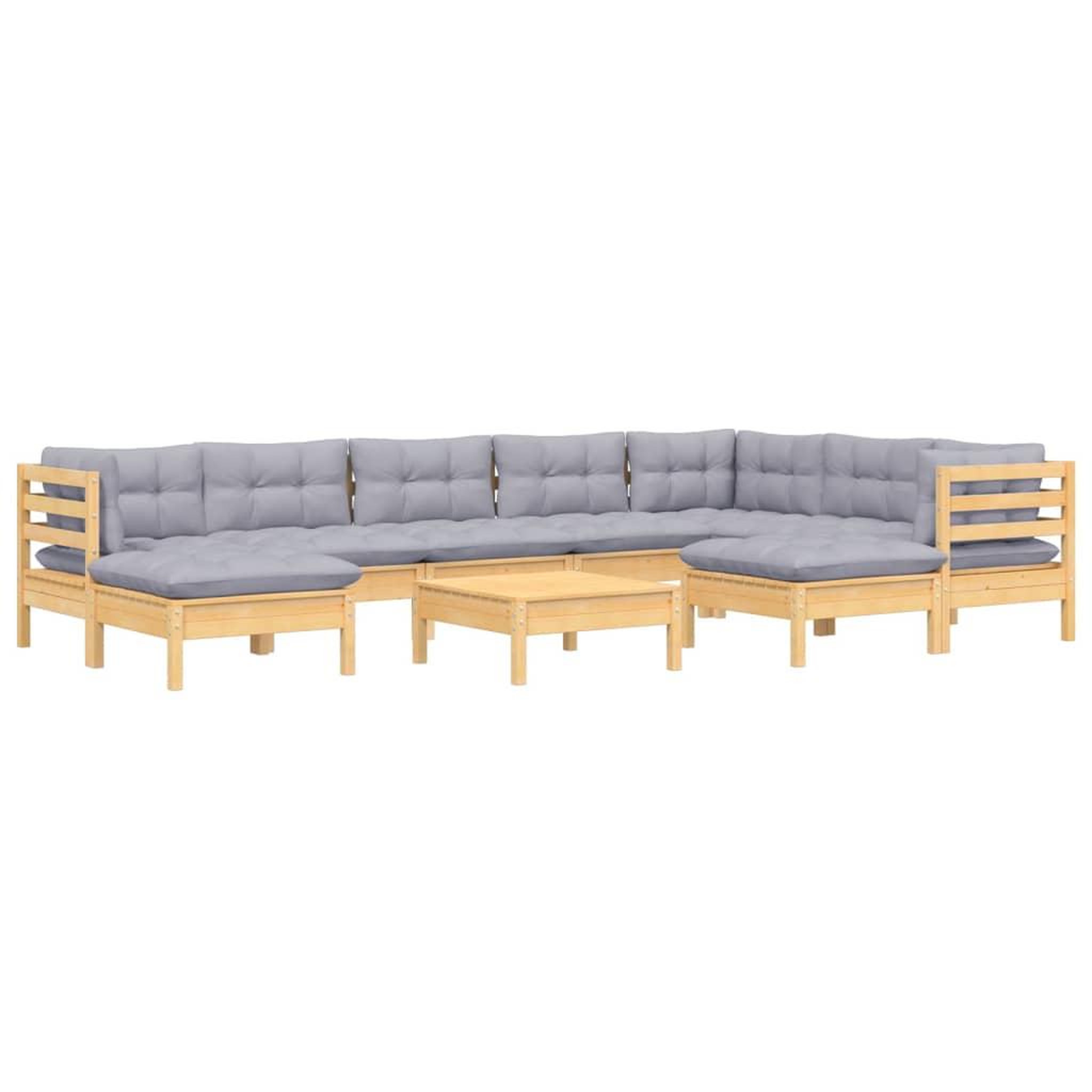 Voir la diapositive 3 : VIDAXL Salon de jardin 10 pcs avec coussins gris bois de pin massif