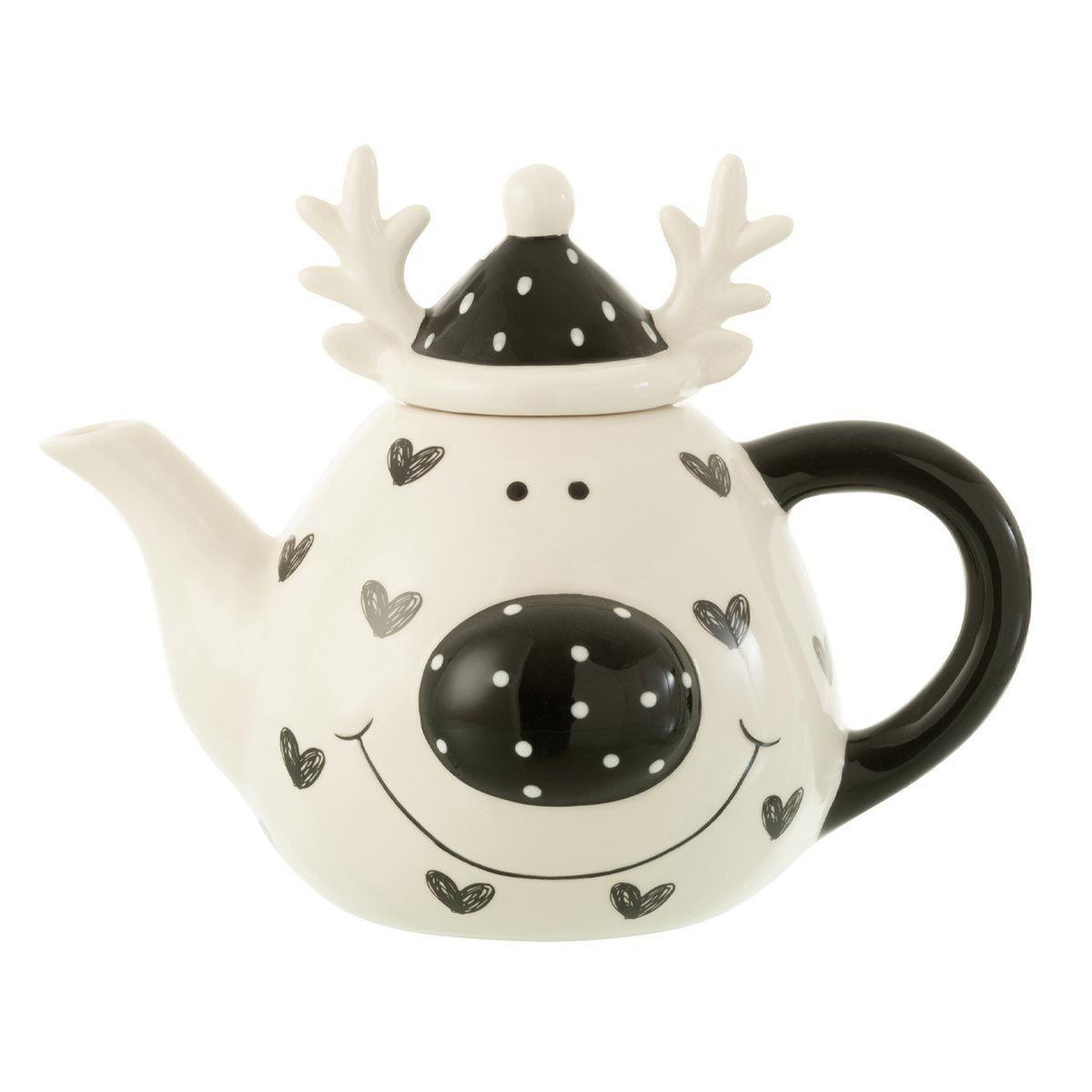 J-LINE Théière en Dolomite  Élan  21cm Blanc & Noir
