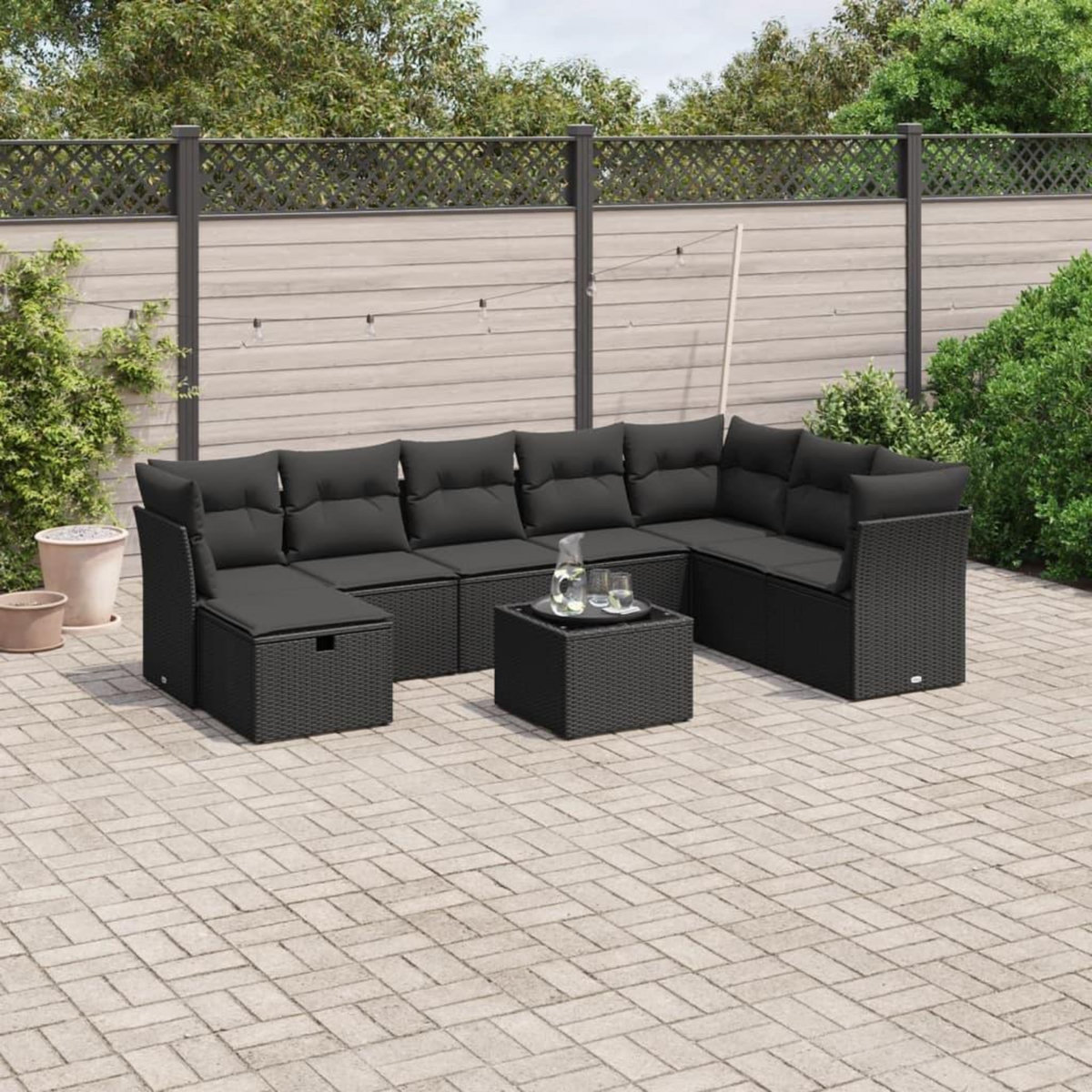 VIDAXL Salon de jardin 9 pcs avec coussins noir resine tressee
