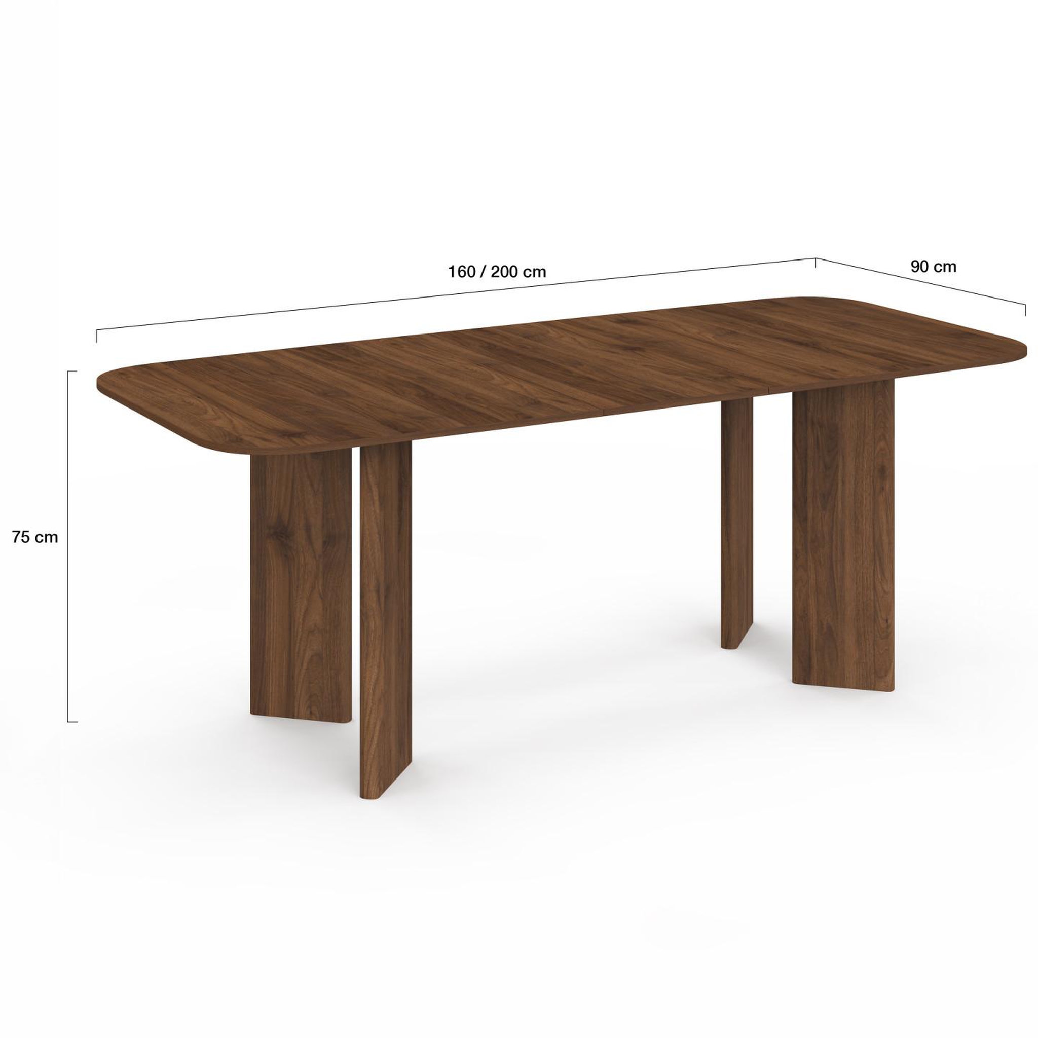 Voir la diapositive 6 : ID MARKET Table à manger extensible rectangulaire arrondie capucine 6-10 personnes 4 pieds design arrondi noyer 160-200 cm