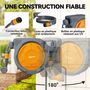 Voir la diapositive 6 : OUTSUNNY Dévidoir mural enrouleur automatique pivotant 180° tuyau 30+2m avec pistolet arrosage support mural intégré orange gris