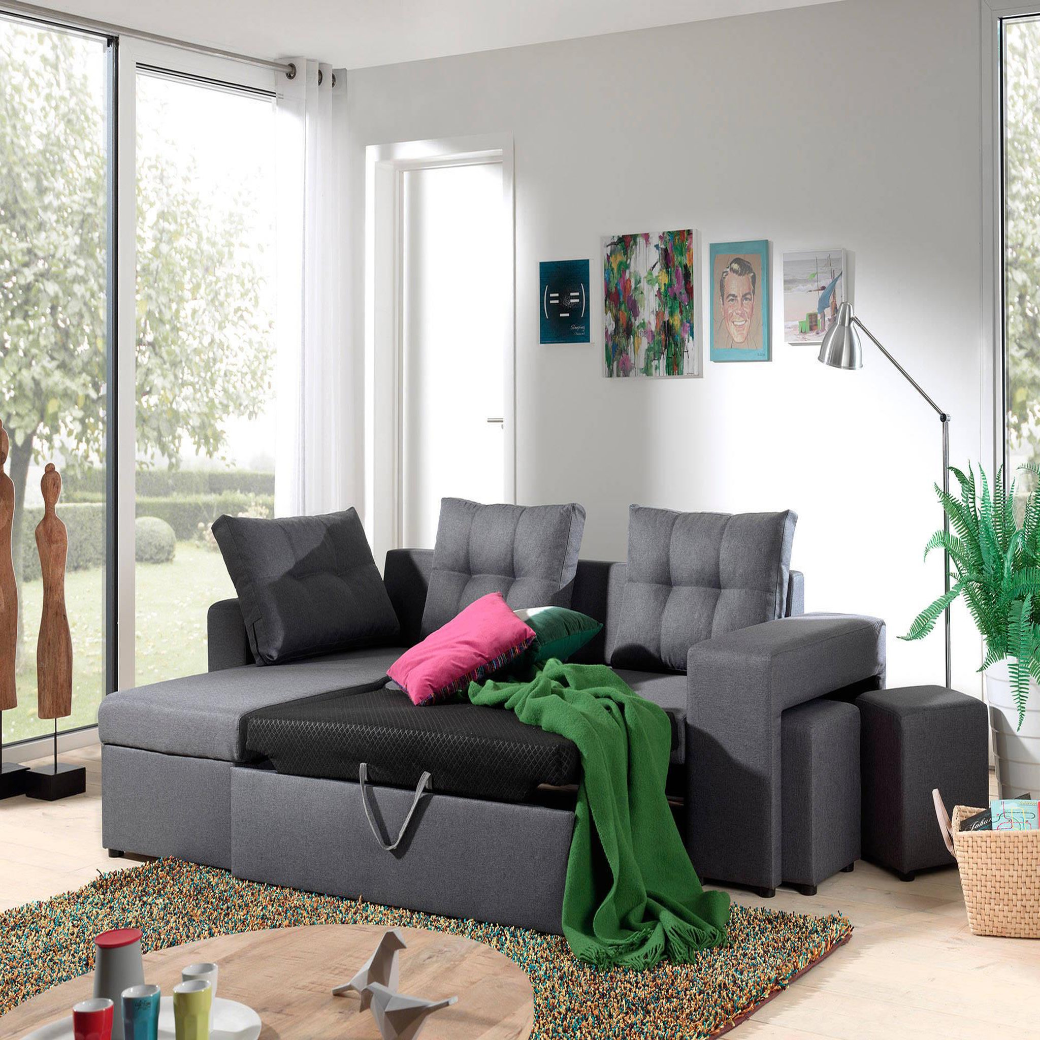 Voir la diapositive 2 : BEST MOBILIER California - canapé d'angle réversible et convertible avec coffre de rangement - gris - gris