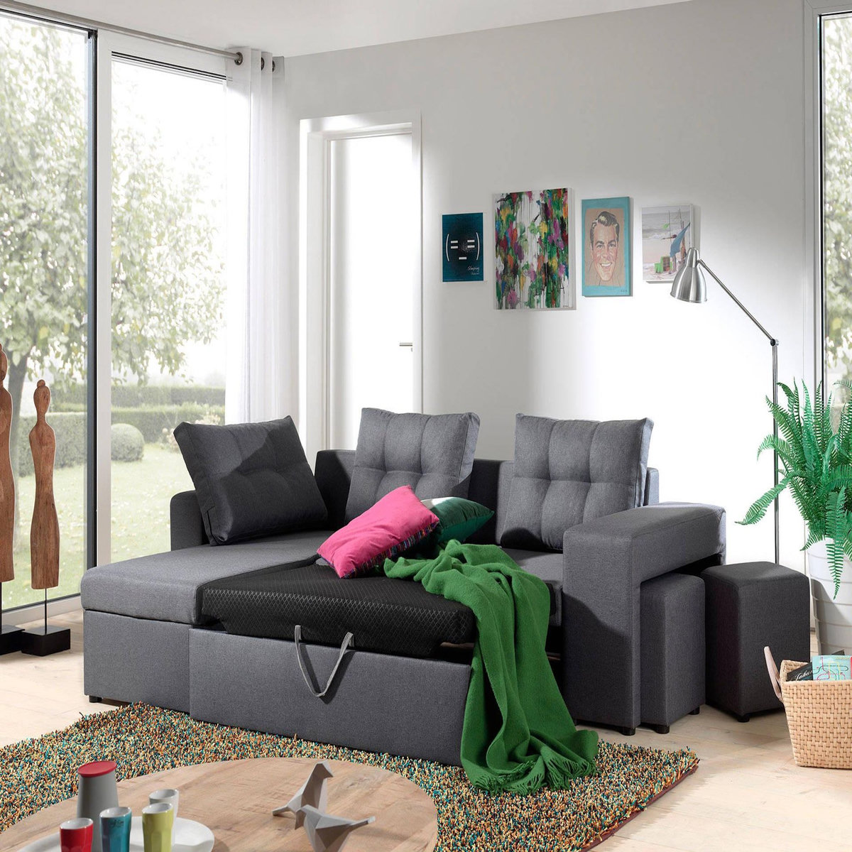 BEST MOBILIER California - canapé d'angle réversible et convertible avec coffre de rangement - gris - gris