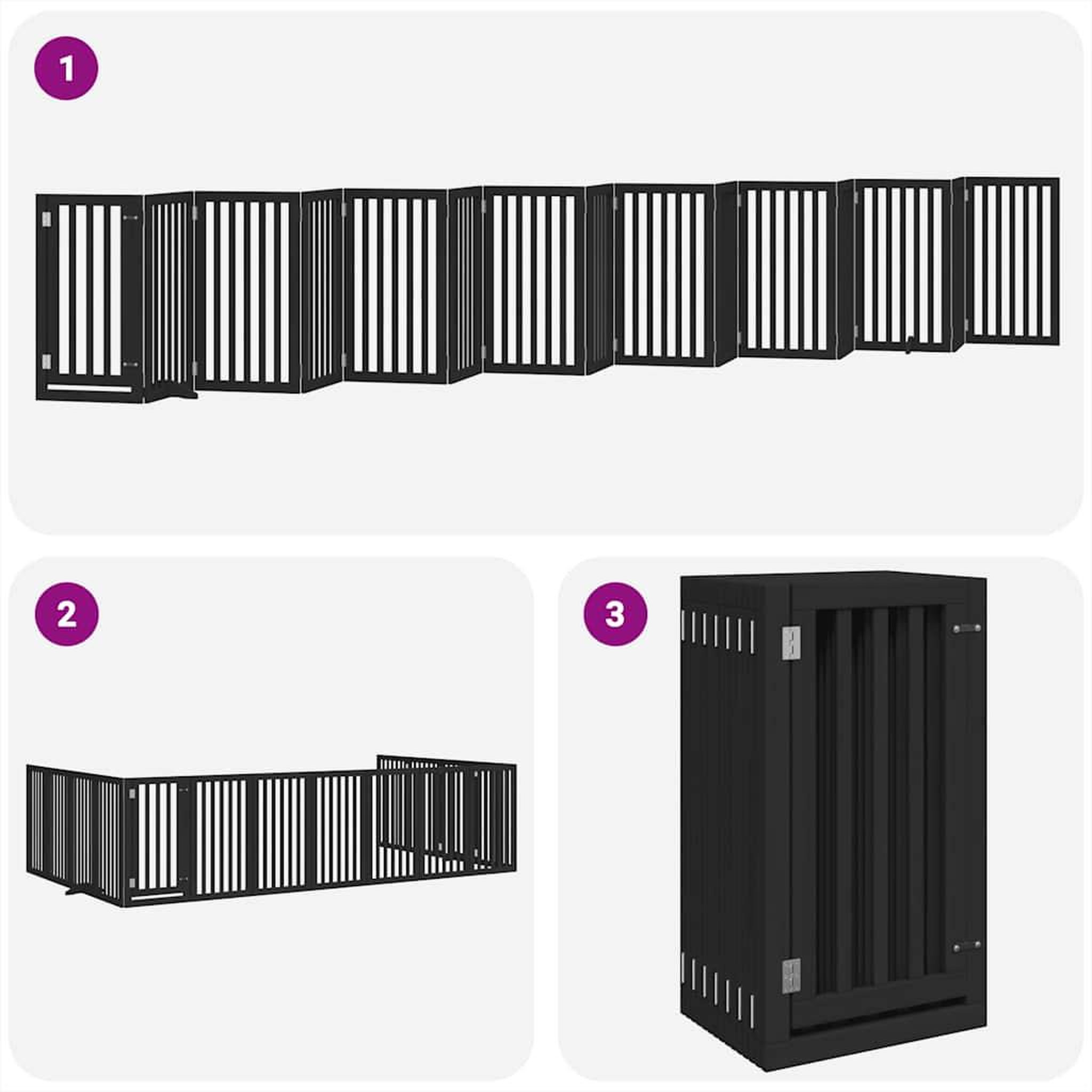 Voir la diapositive 5 : VIDAXL Barriere pour chien porte pliable 15panneaux noir bois peuplier