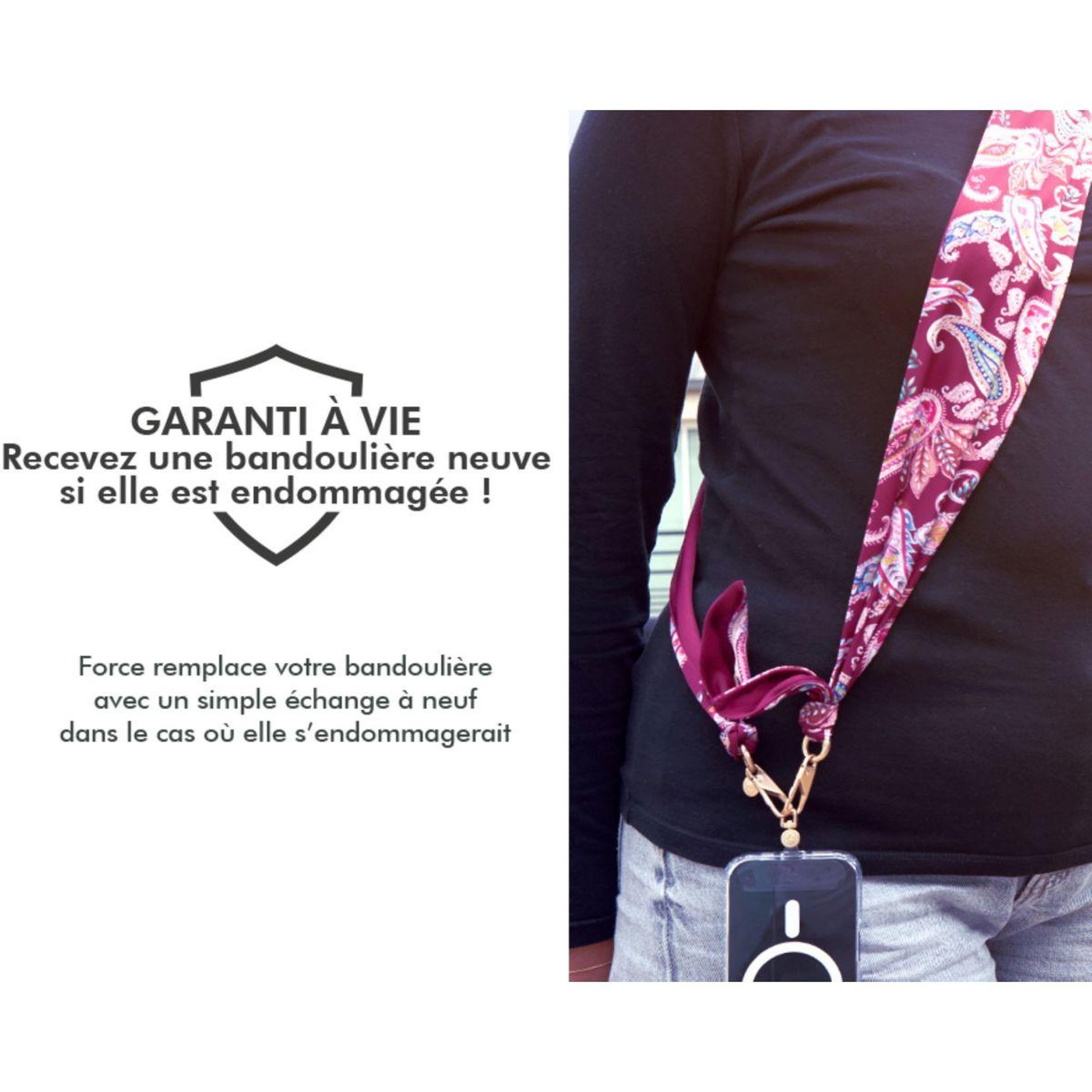 Voir la diapositive 5 : FORCE CASE Bandoulière bandoulière bandana bordeaux