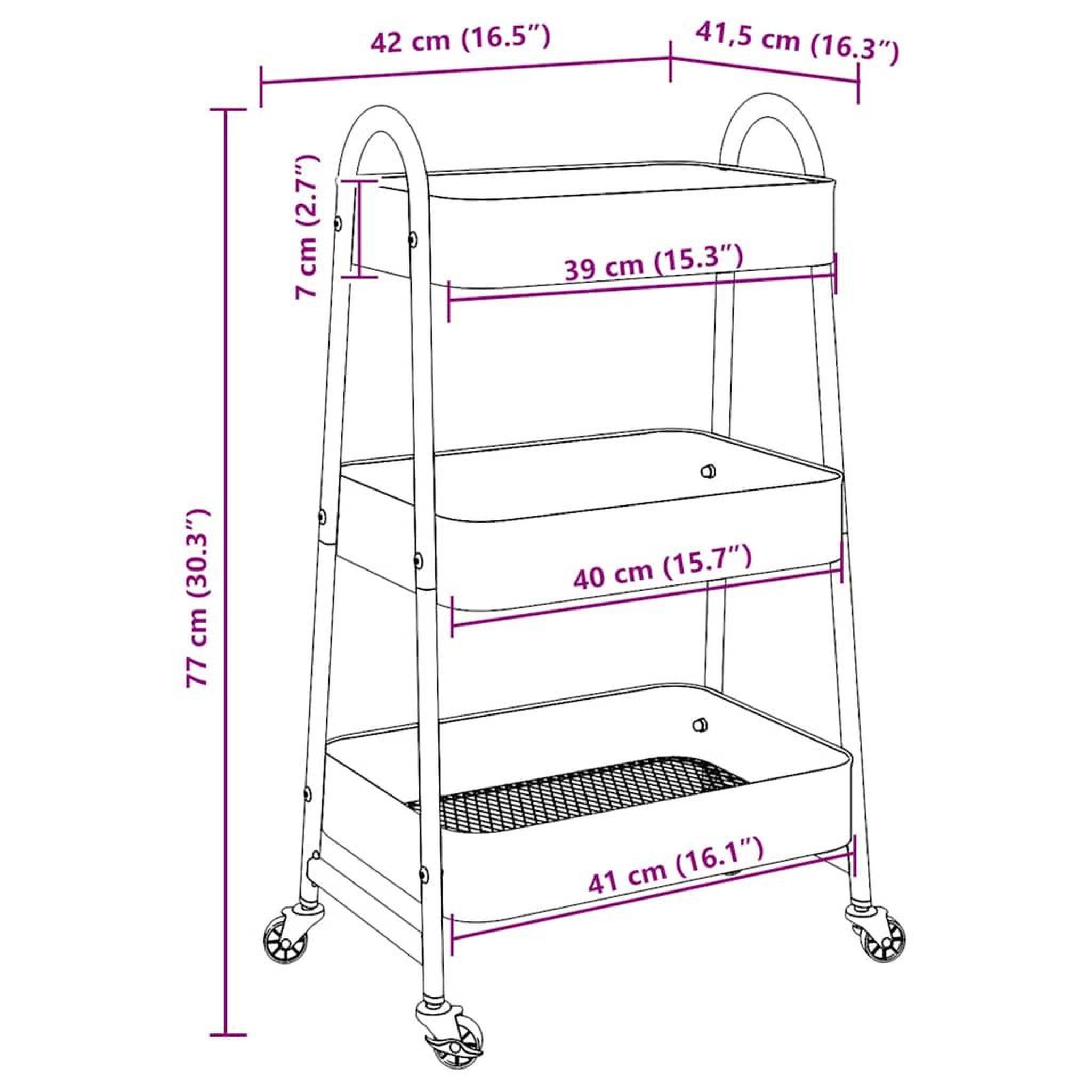 Voir la diapositive 6 : VIDAXL Chariot de rangement a 3 niveaux bleu 42x41,5x77 cm acier