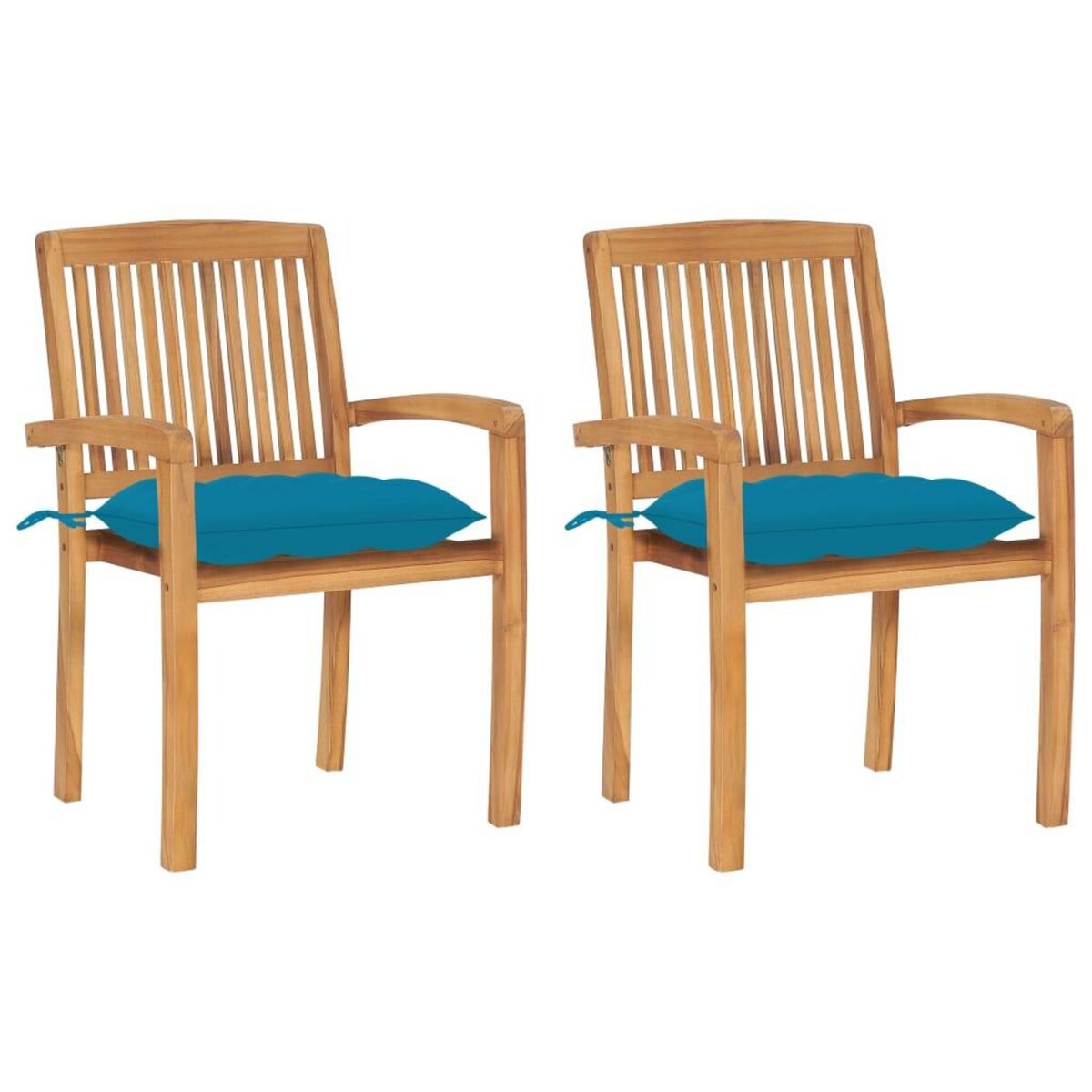 VIDAXL Chaises de jardin lot de 2 et coussins bleu clair Bois de teck
