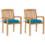 VIDAXL Chaises de jardin lot de 2 et coussins bleu clair Bois de teck